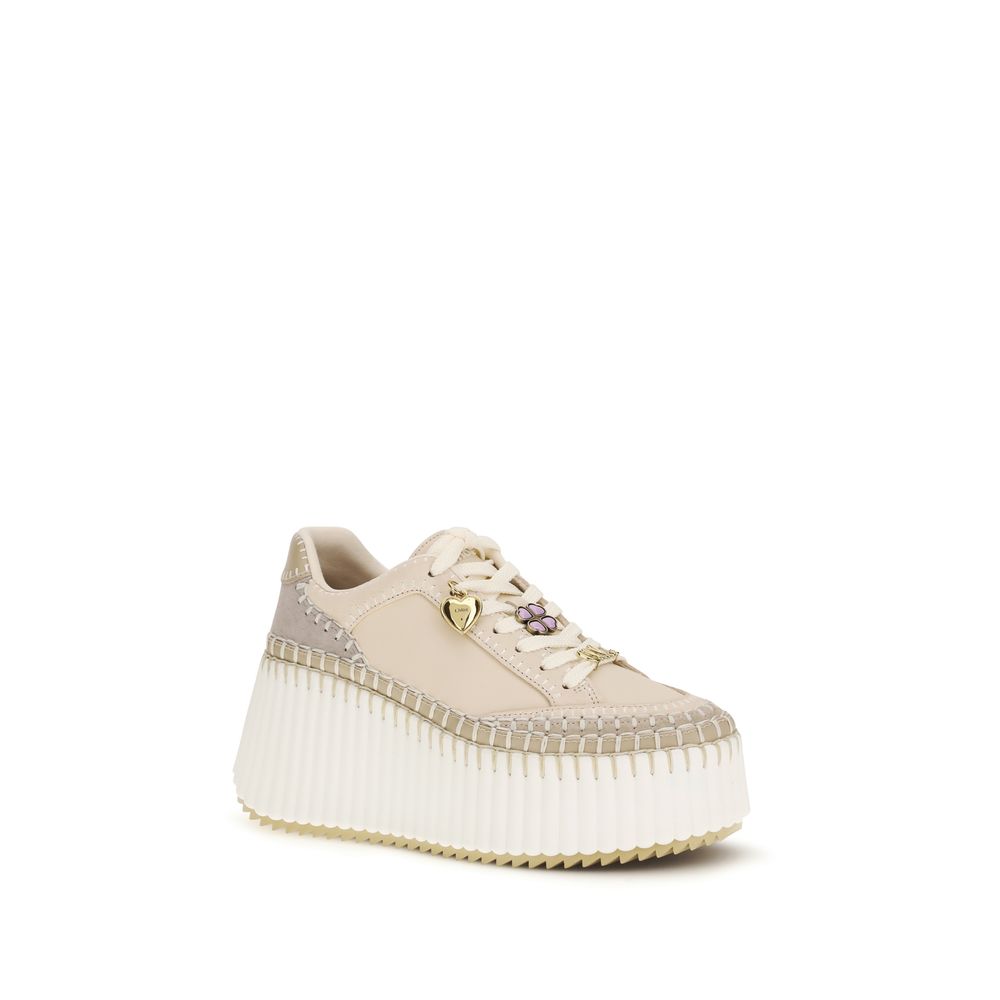 Beige Calf Leather Bos Taurus Platform Sneakers