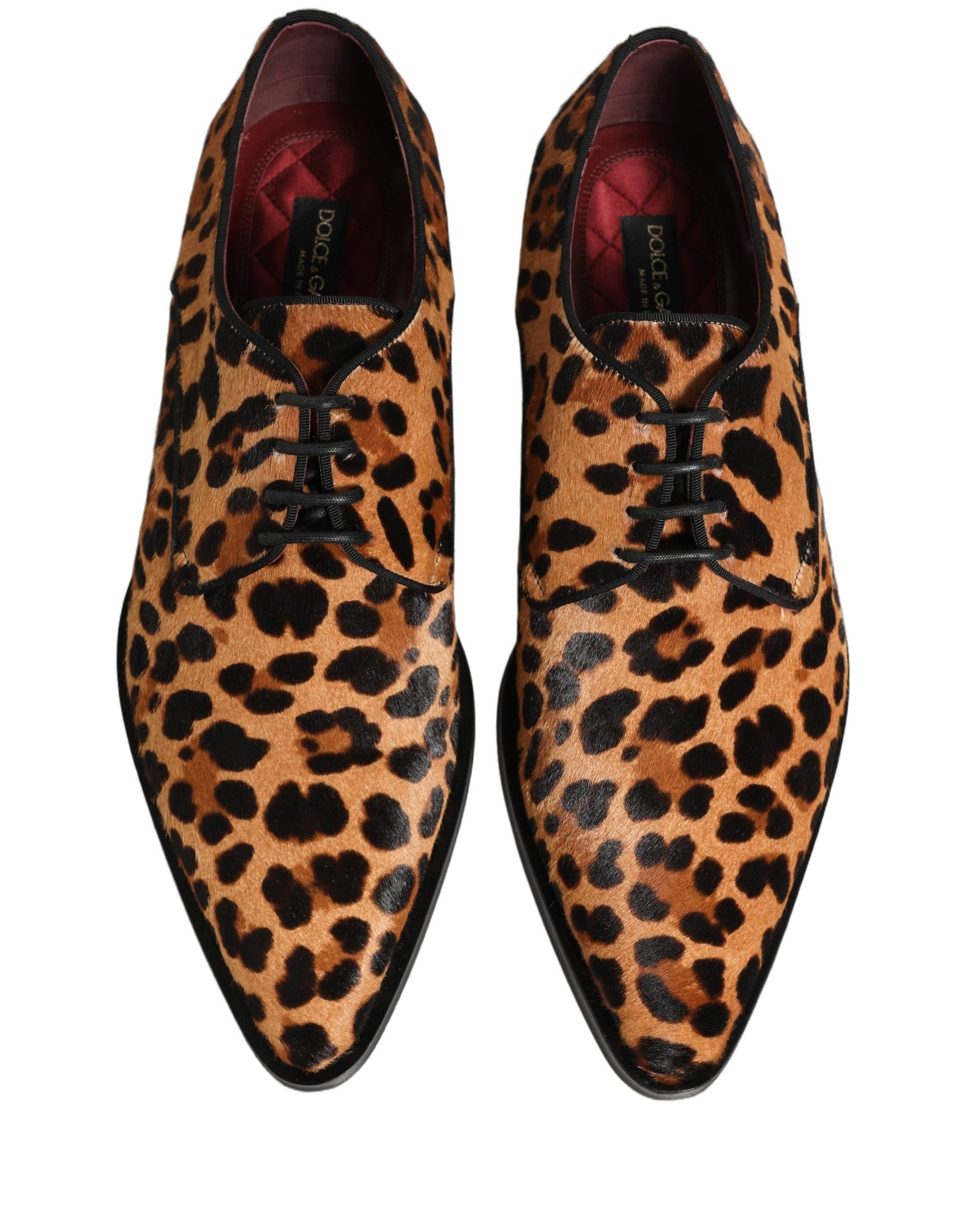 Brown Black Leopard Pony Hair Derby Shoes