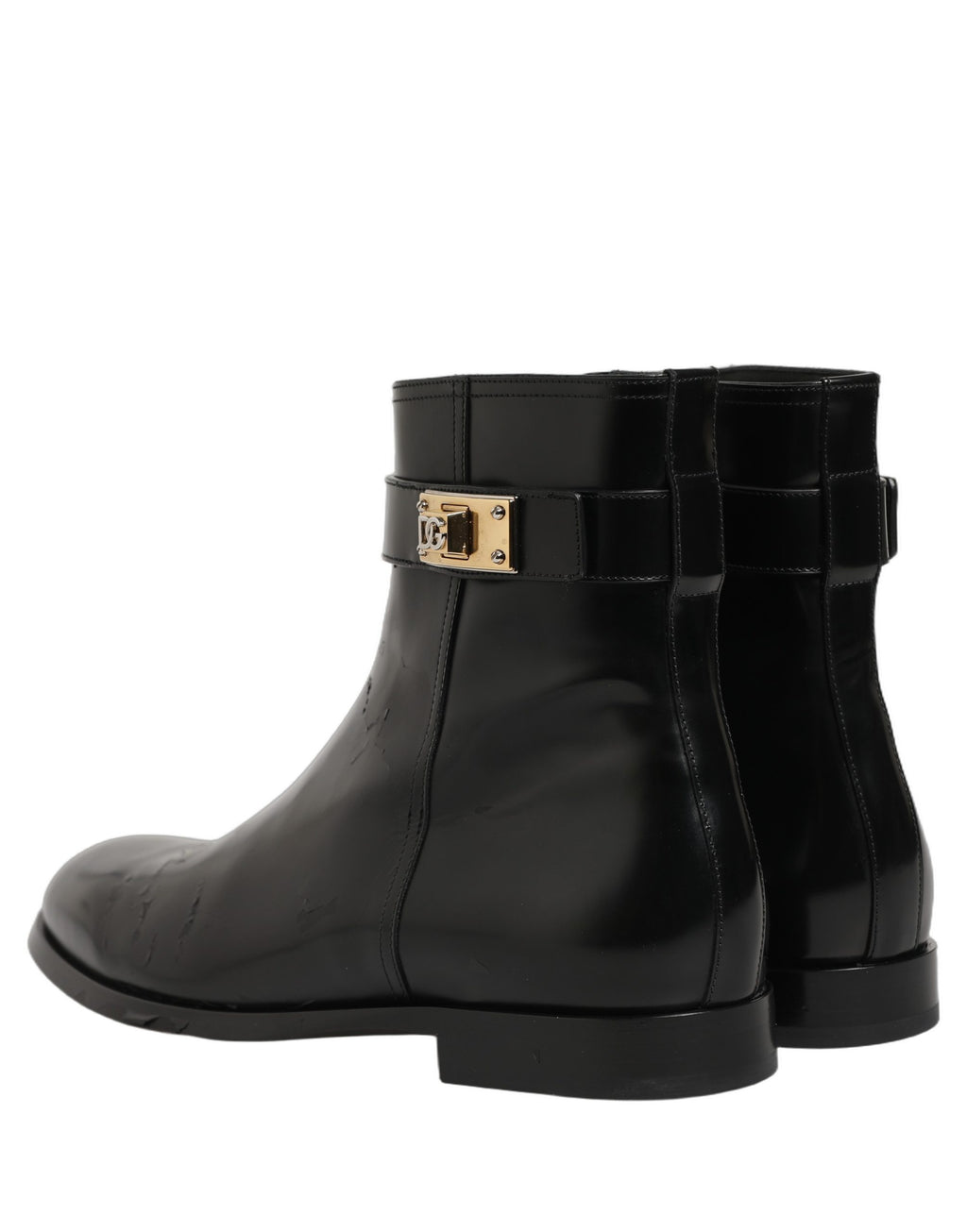 Black Leather Logo Buckle Mid Calf Boots Shoes