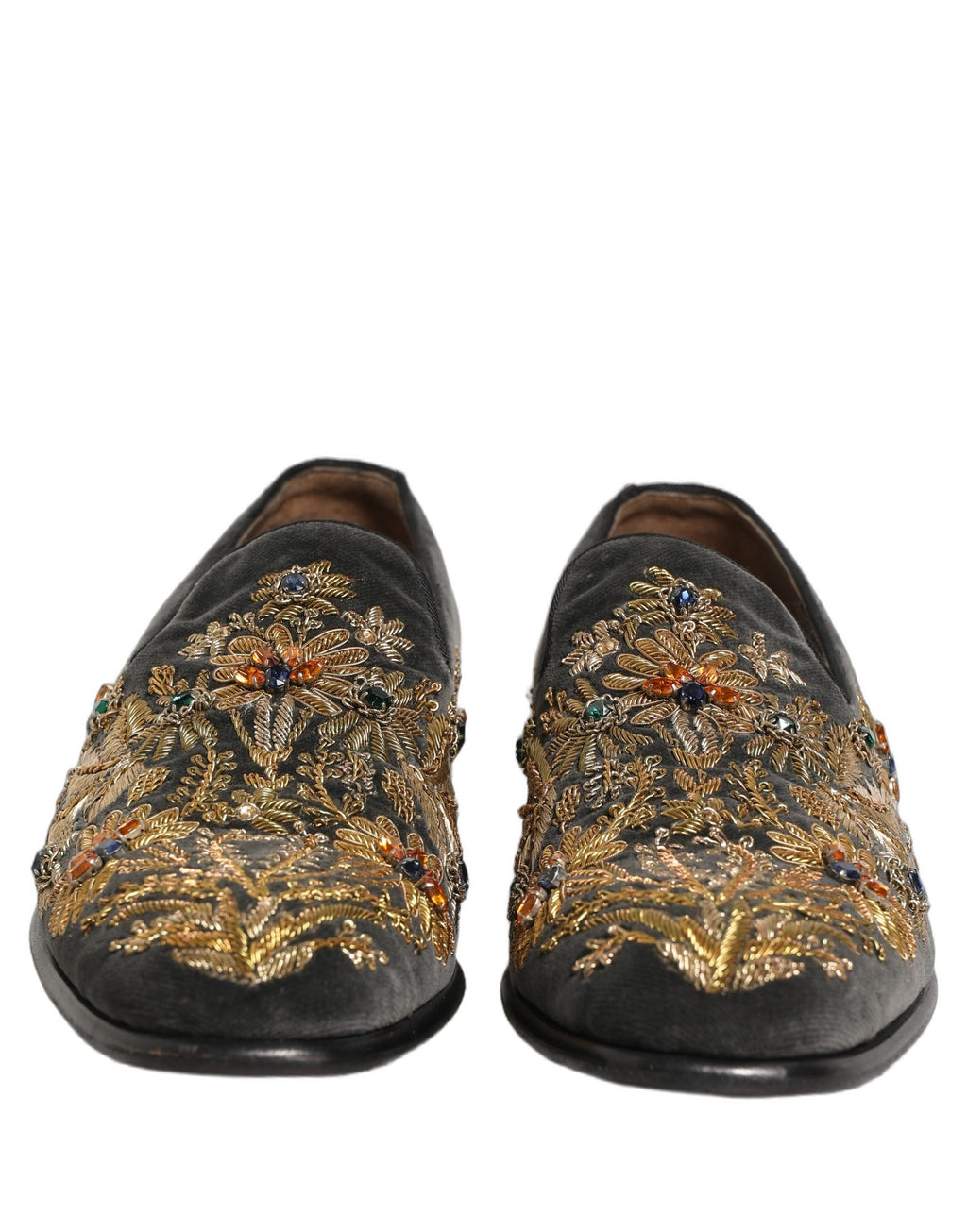 Black Velvet Embellished Dress Loafers Shoes