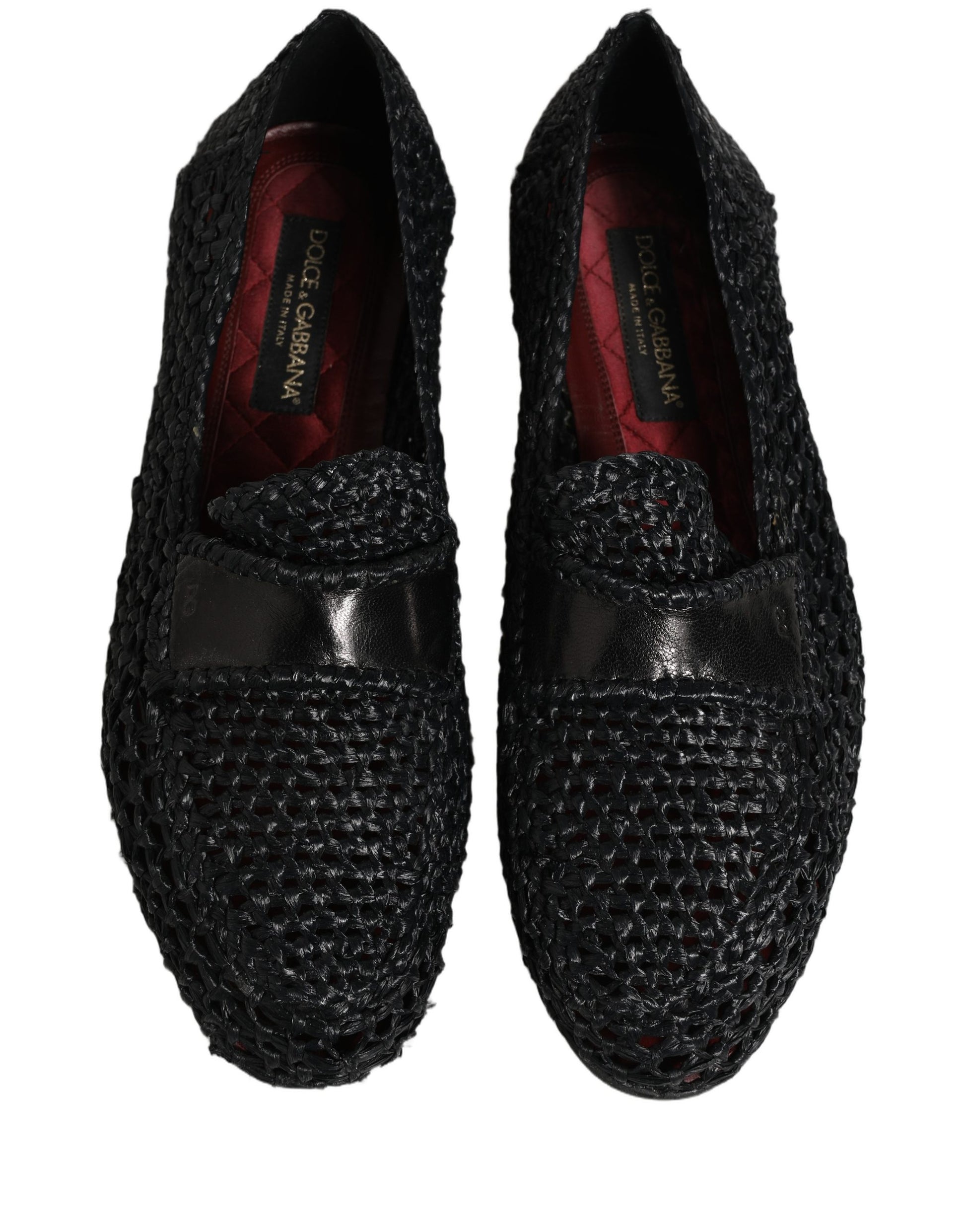 Black Woven Leather Slip On Loafers Men Shoes