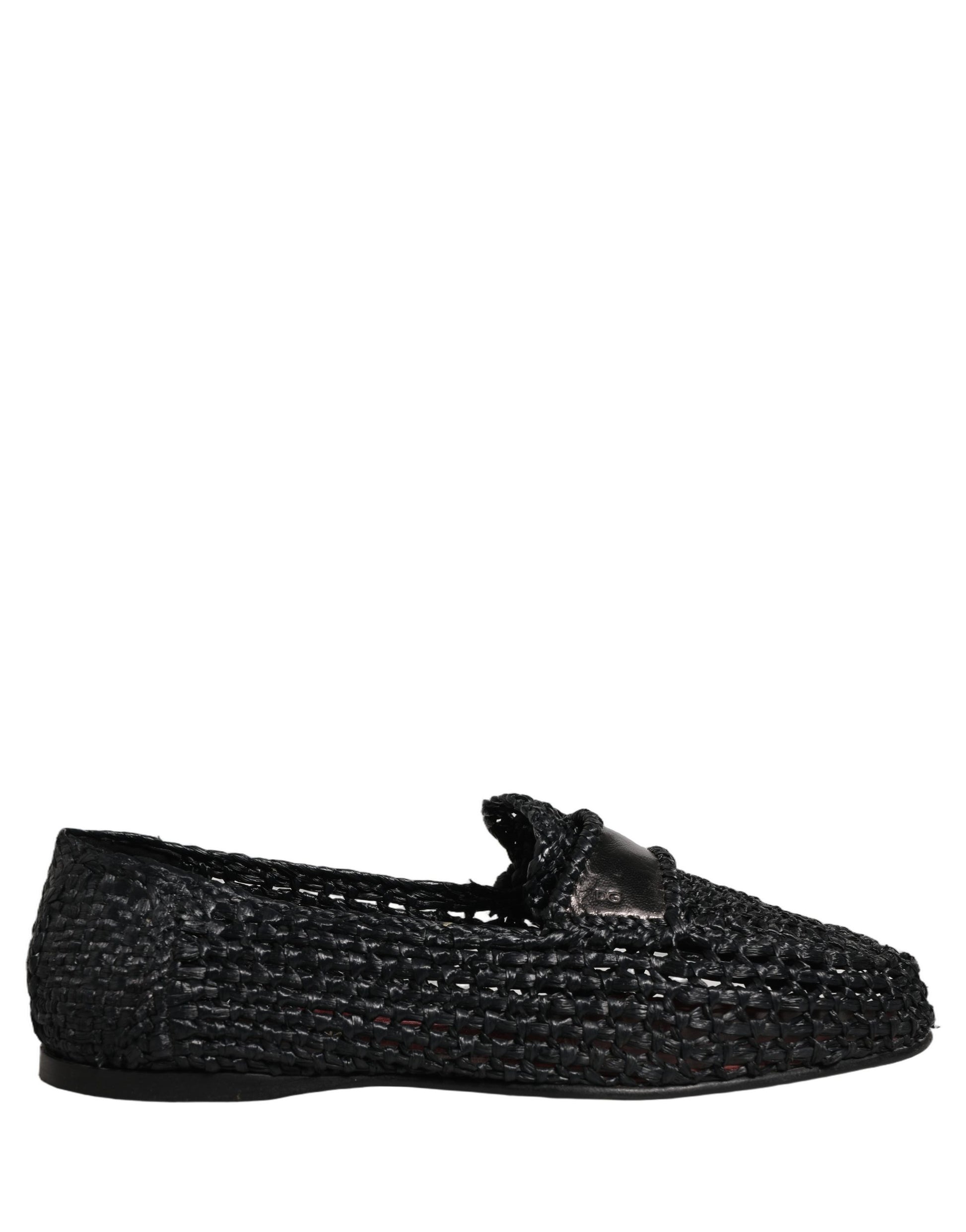Black Woven Leather Slip On Loafers Men Shoes