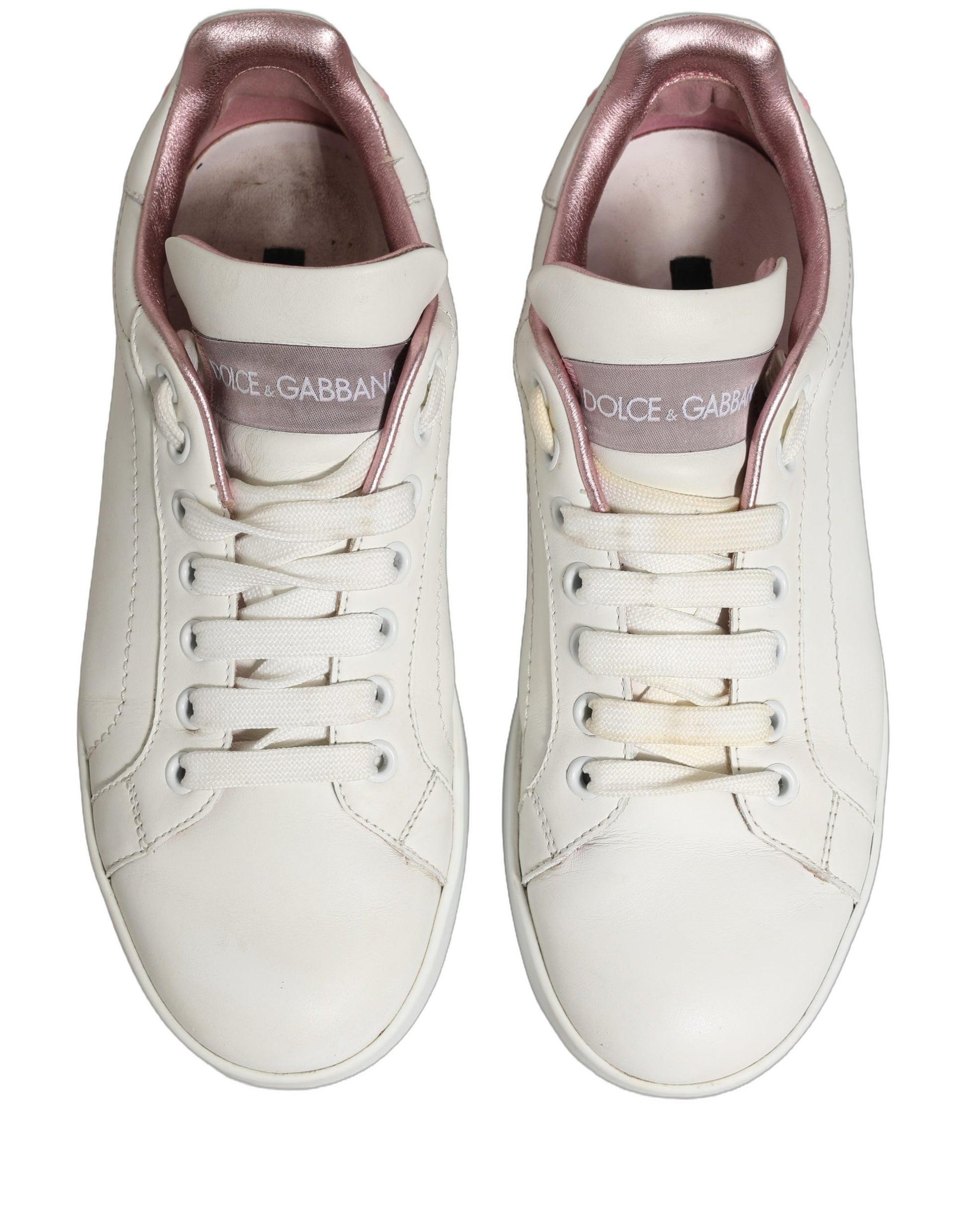 White Pink Leather Low Top Sneakers Shoes
