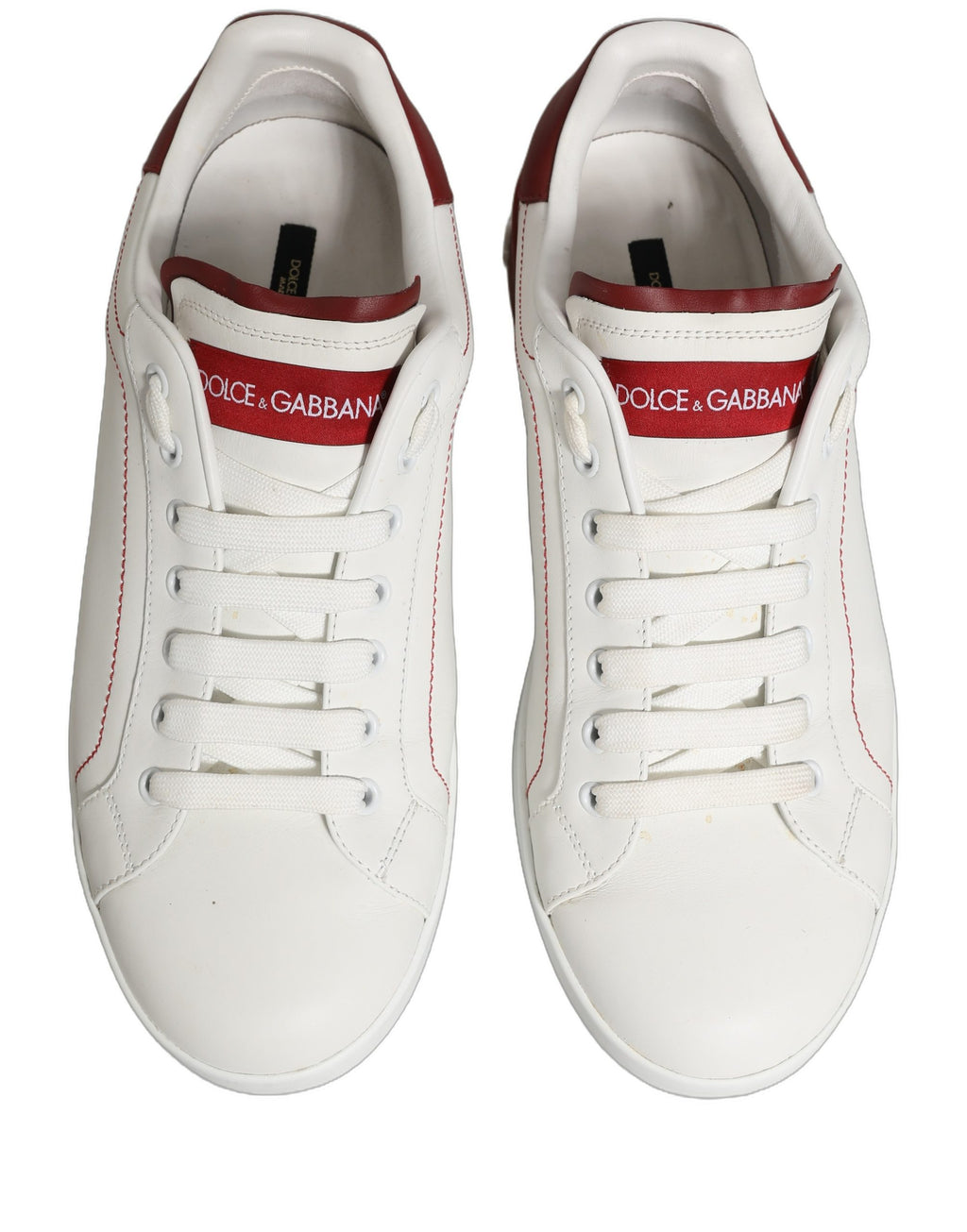 White Red Leather Lace Up Sneakers Shoes