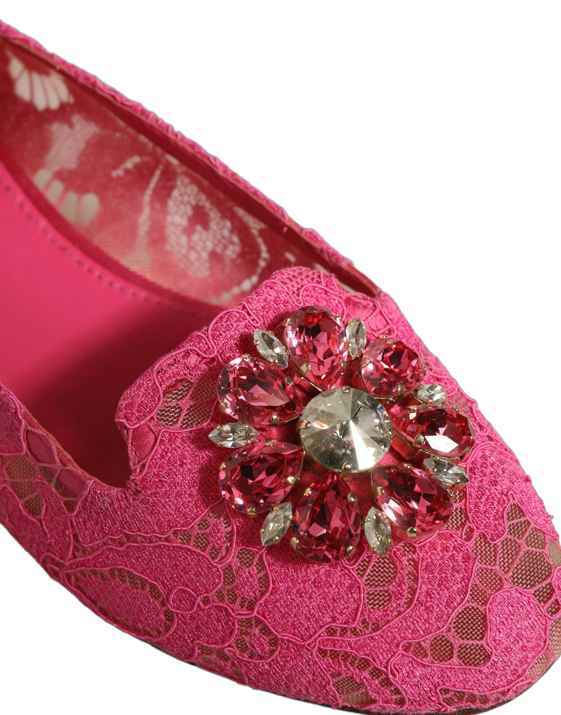 Pink Taormina Lace Crystals Flats Shoes