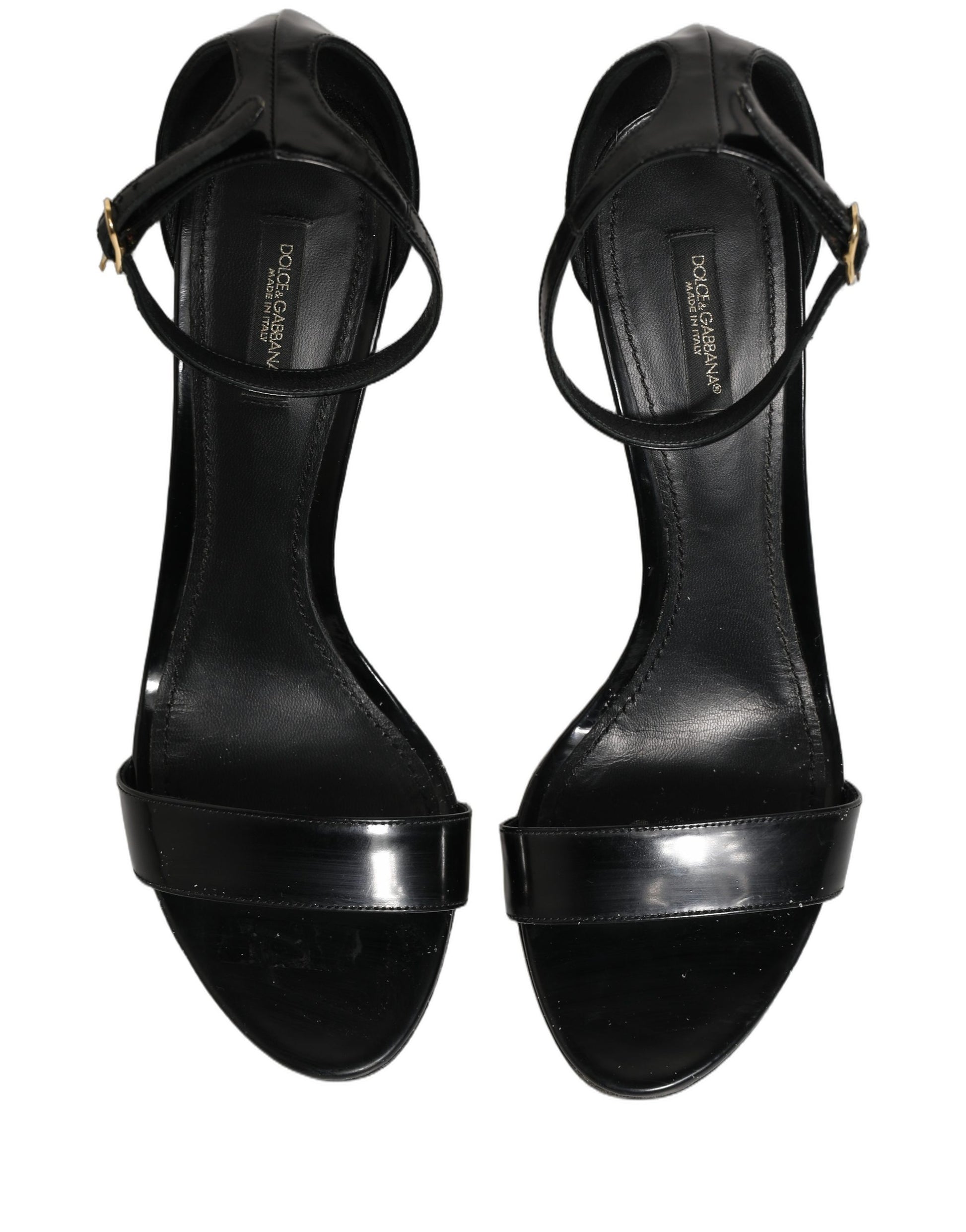 Black Leather Ankle Strap Heels Sandals Shoes