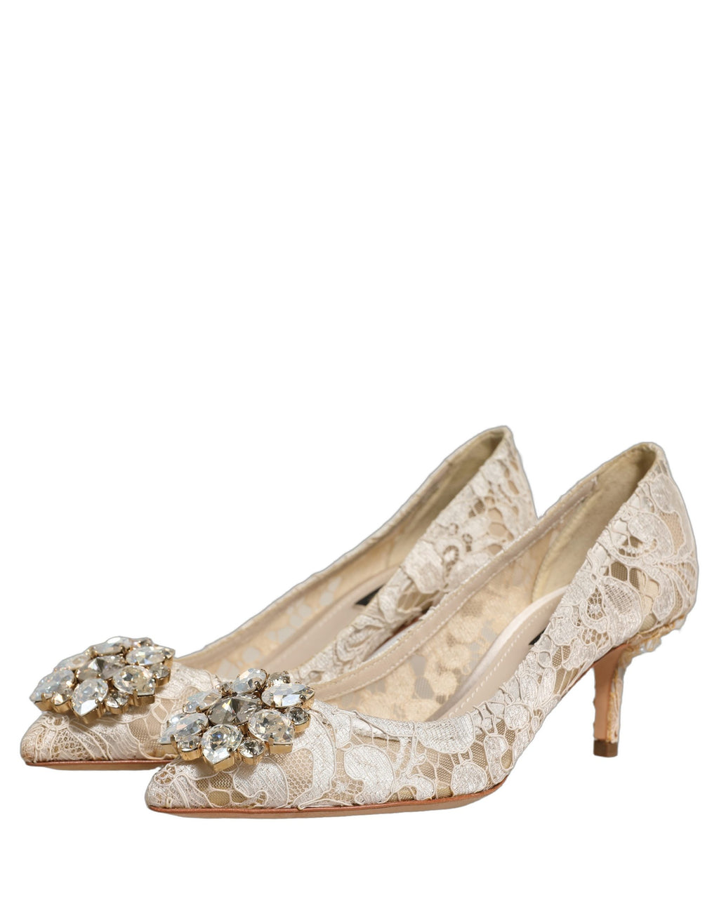White Taormina Lace Crystal Pumps Shoes