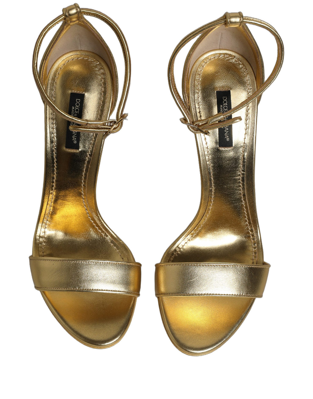 Gold Leather Ankle Strap Heels Sandals Shoes