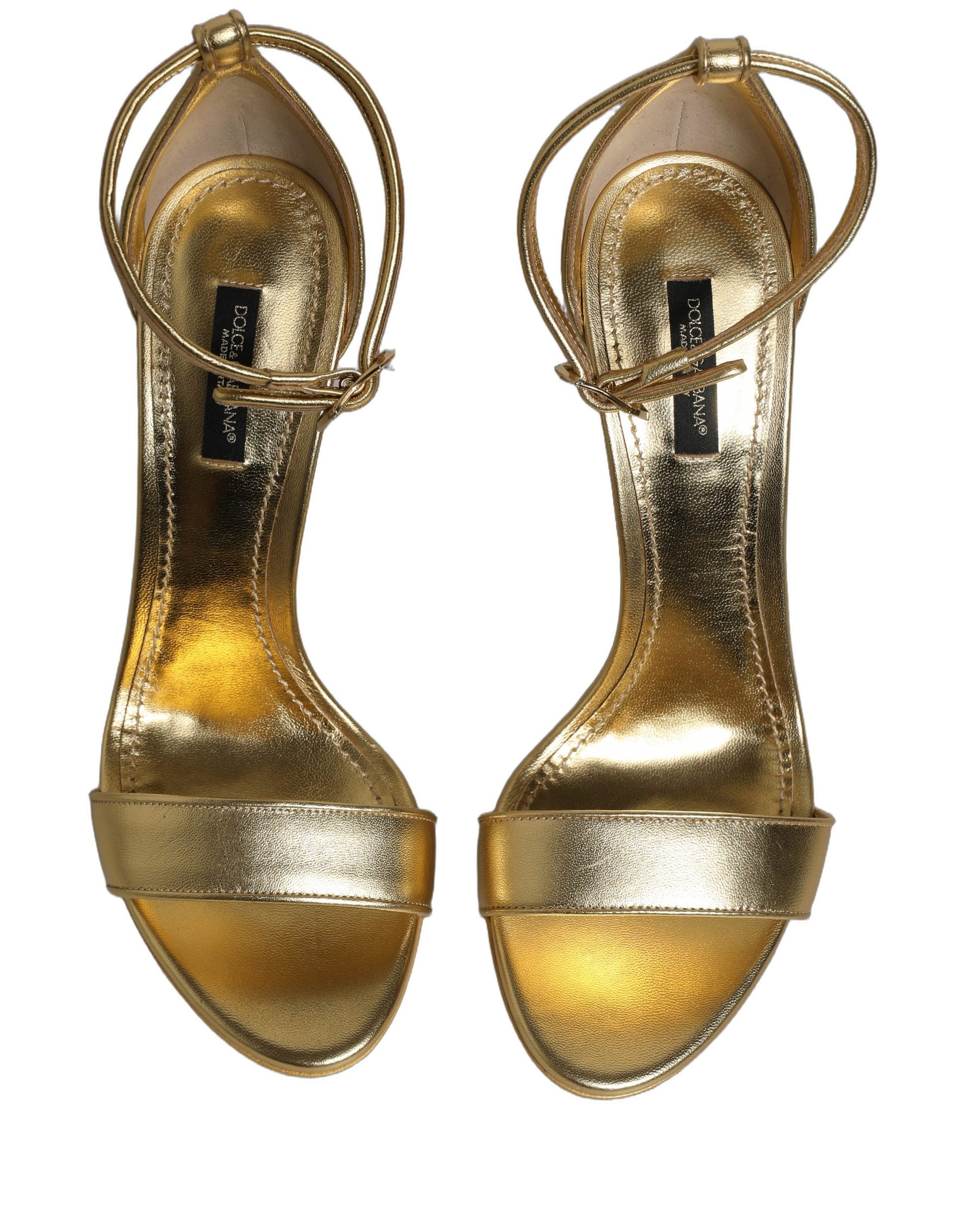 Gold Leather Ankle Strap Heels Sandals Shoes