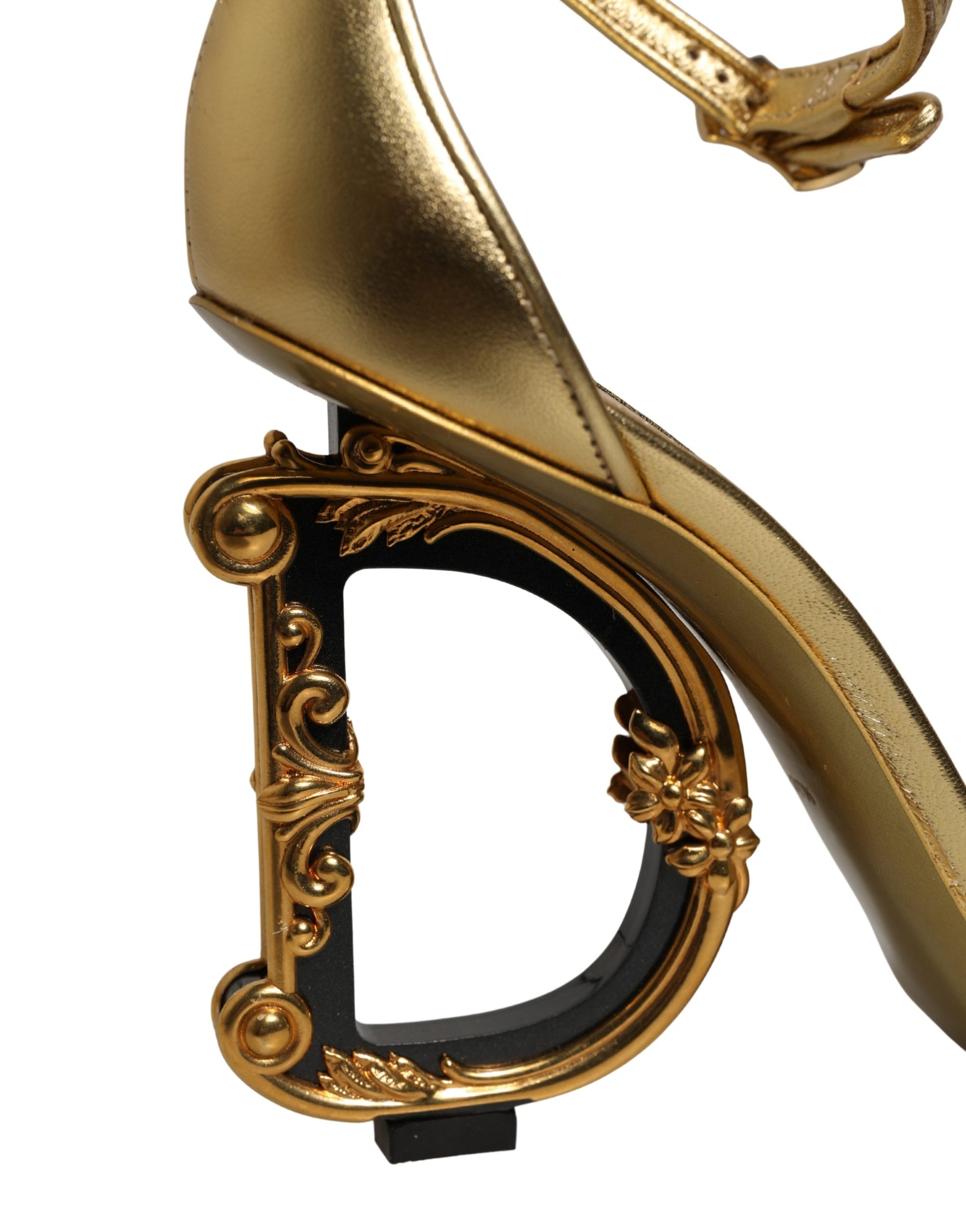 Gold Leather Ankle Strap Heels Sandals Shoes