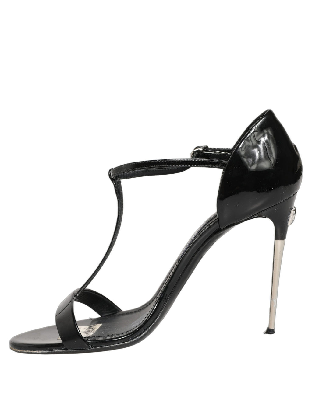 Black Leather T-strap Heels Sandals Shoes