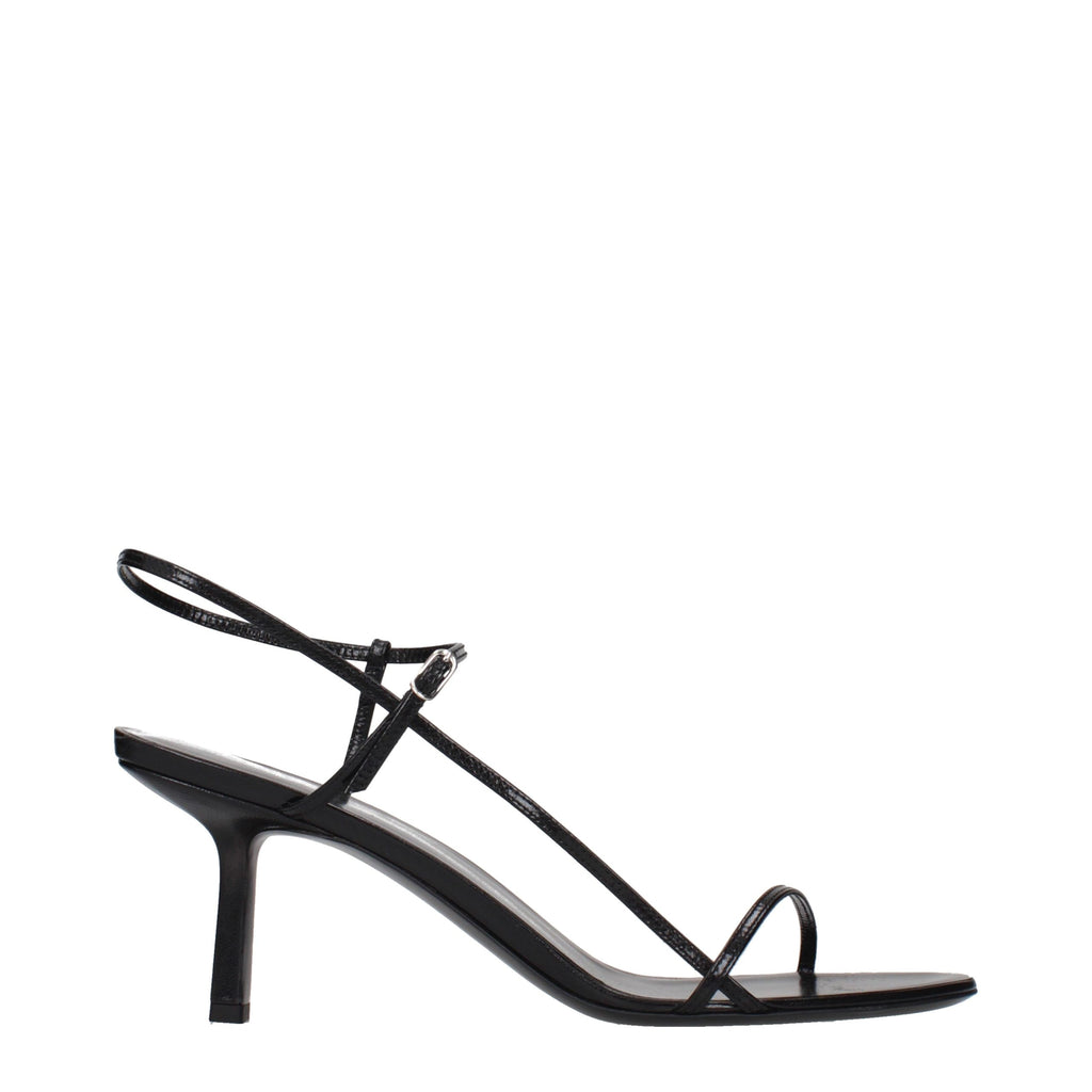 Black Leather Stiletto Heel Sandals