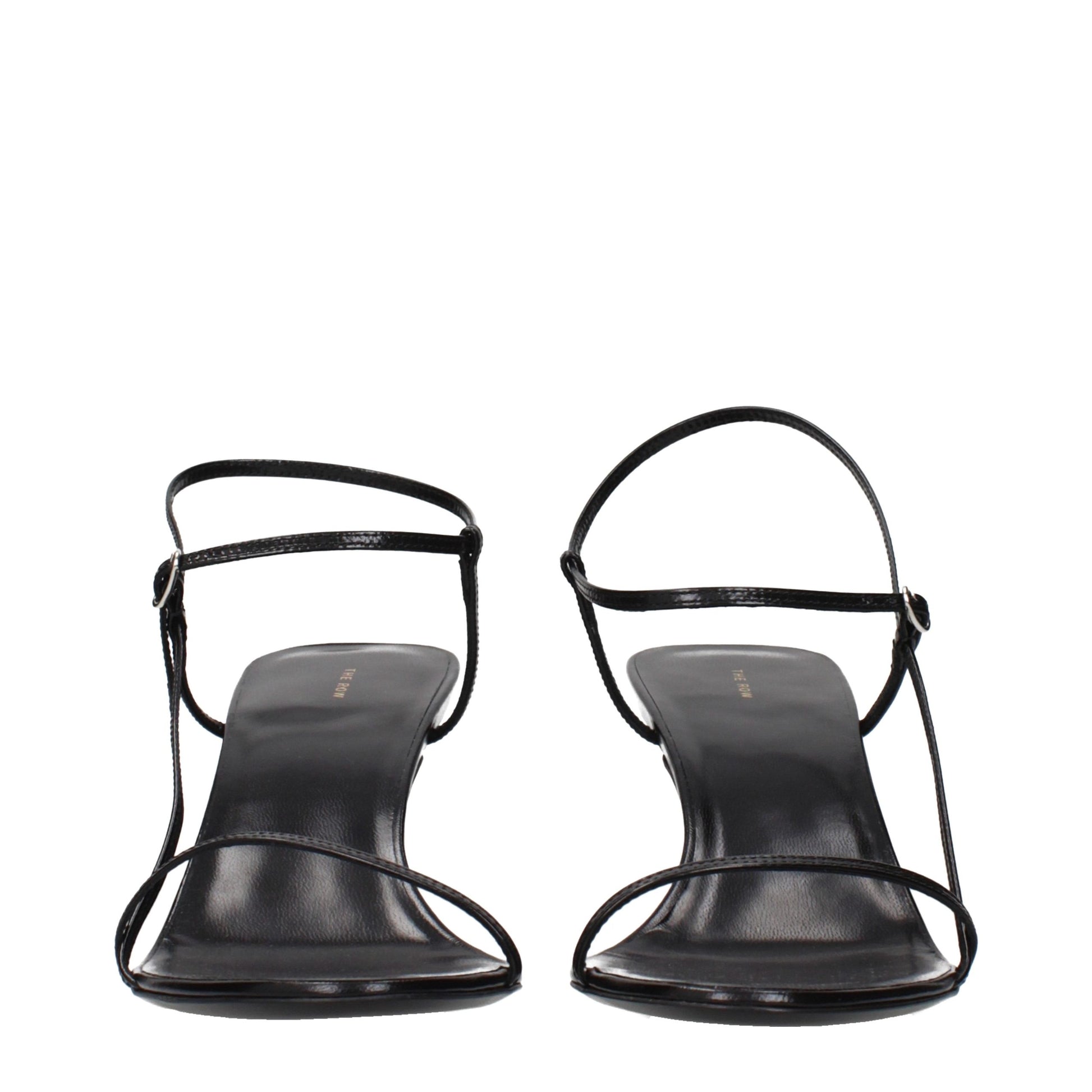 Black Leather Stiletto Heel Sandals