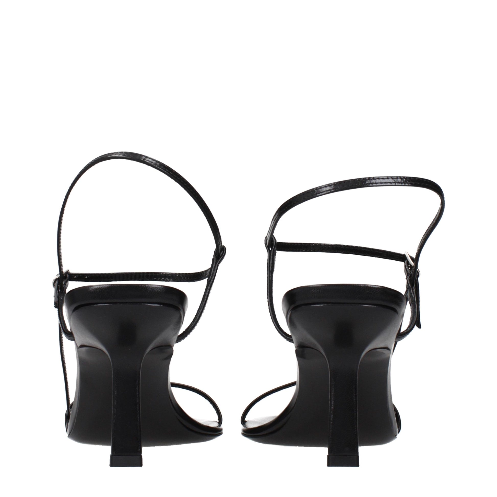 Black Leather Stiletto Heel Sandals
