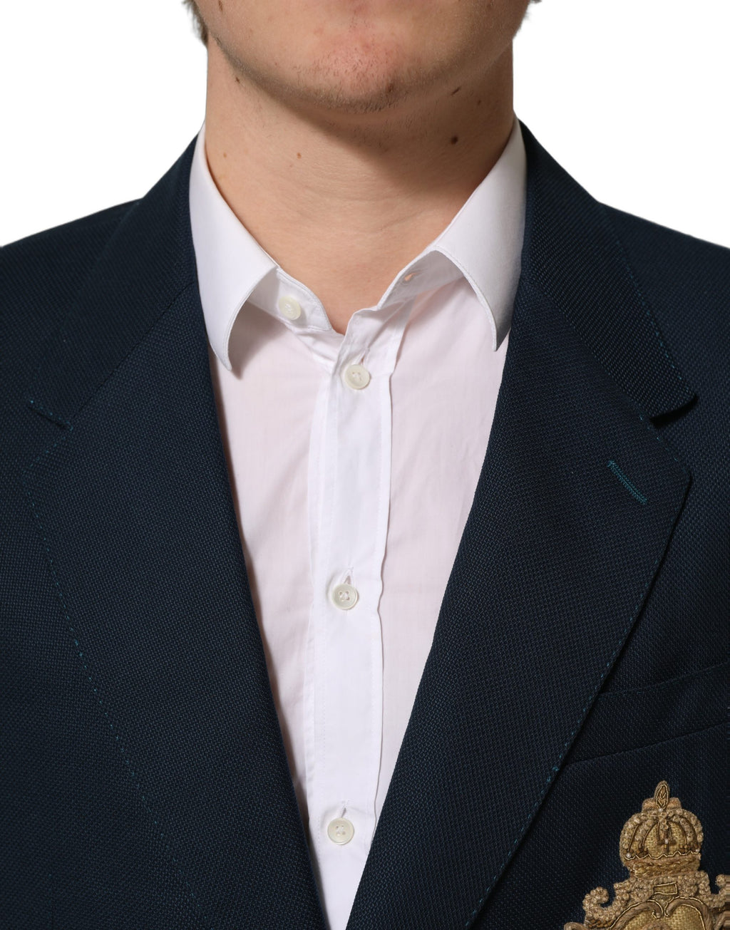 Blue Wool Logo Single Breasted Coat Blazer