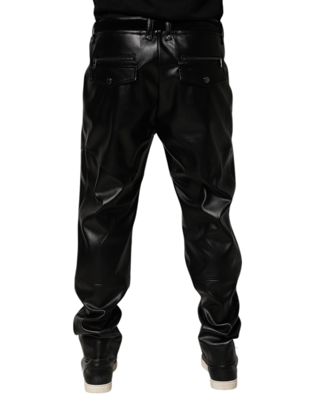 Black PU Leather Zipper Men Trouser Pants