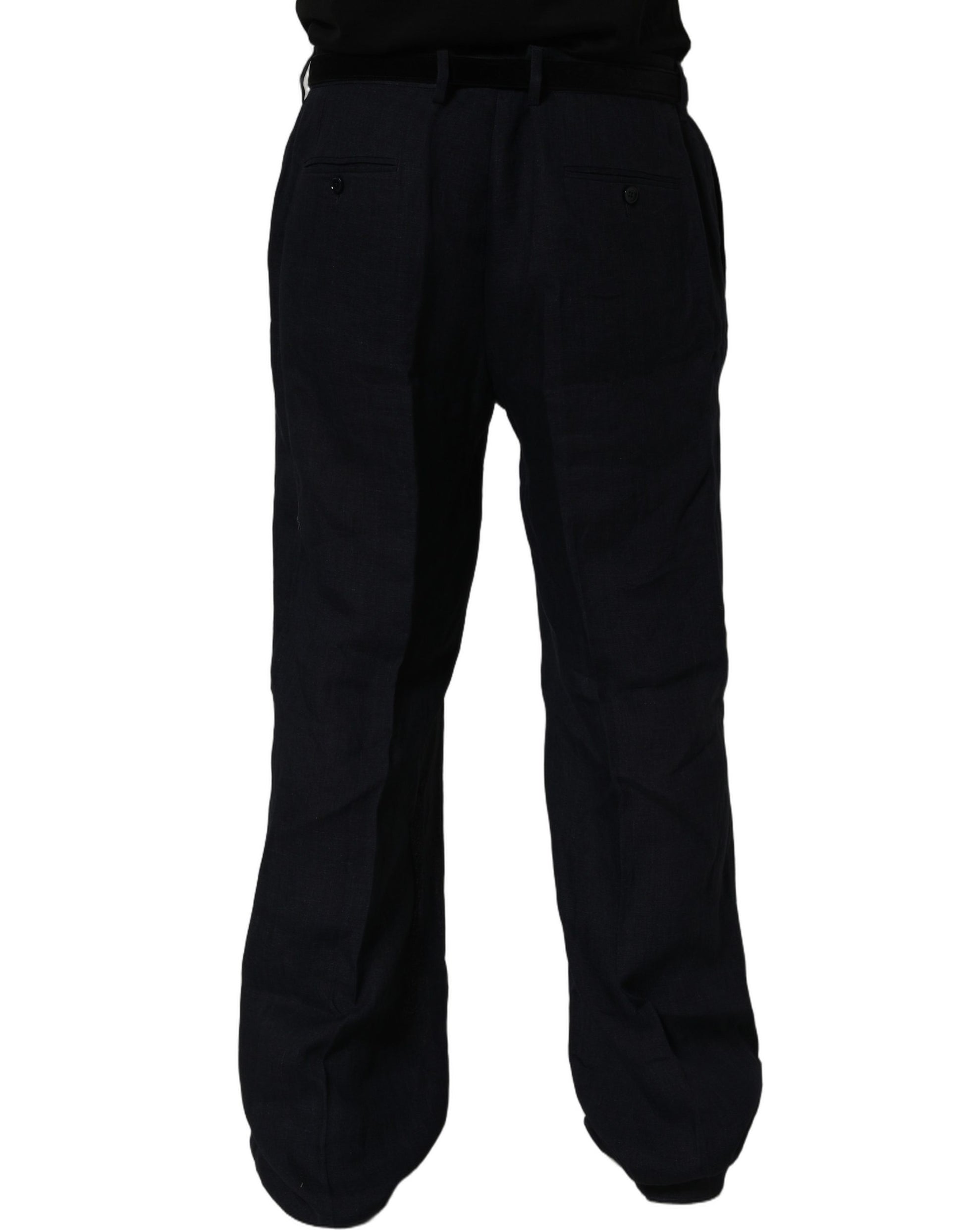 Black Linen Straight Leg Dress Trouser Pants