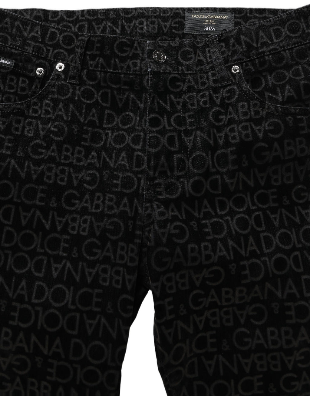 Black Logo Monogram Cotton Slim Denim Jeans