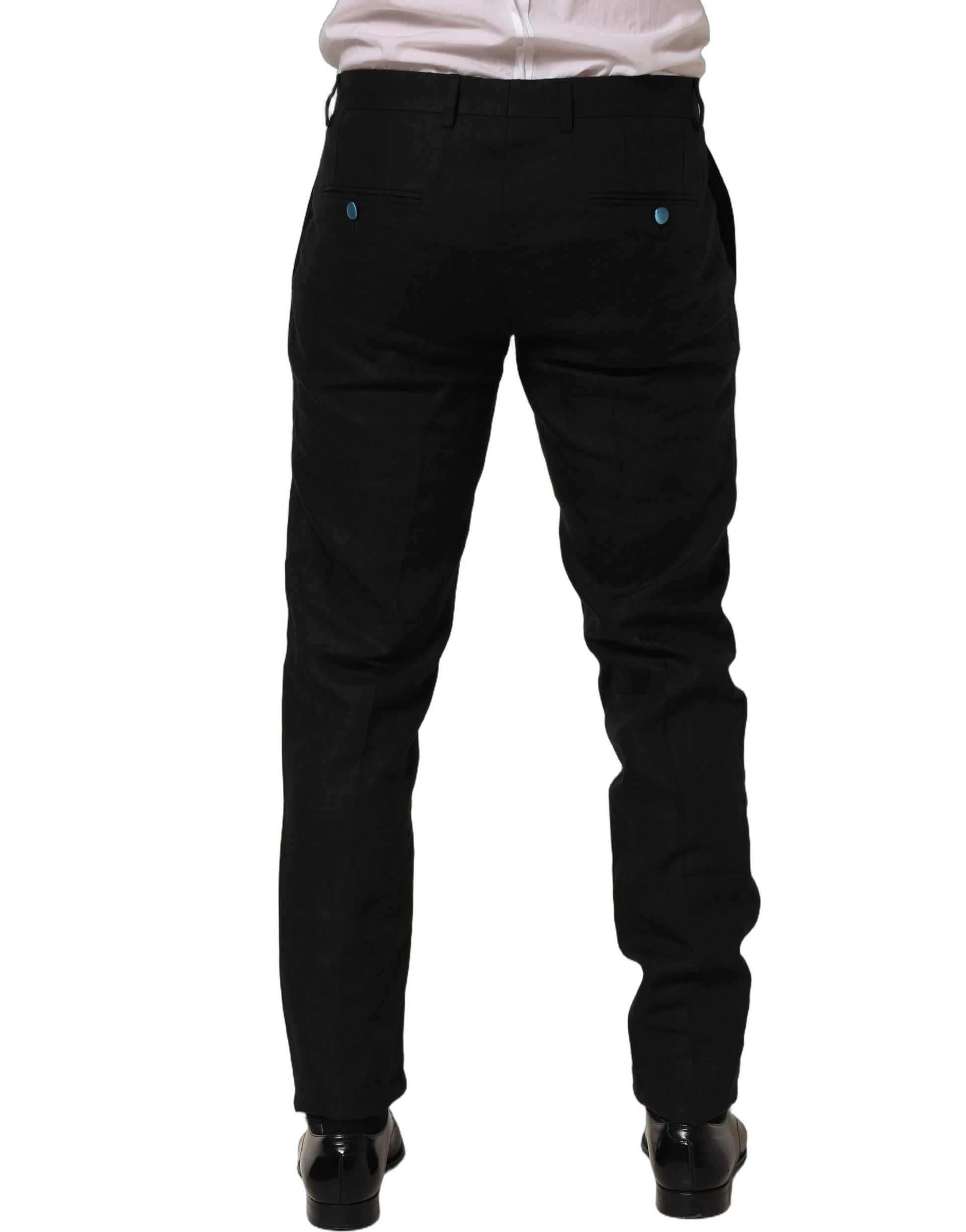 Black Linen Skinny Leg Dress Trouser Pants