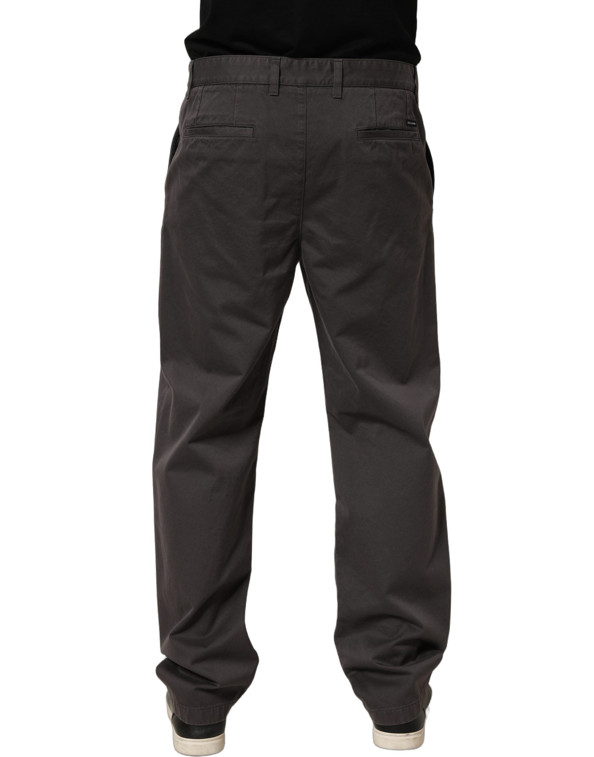 Dark Gray Cotton Straight Chino Trouser Pants
