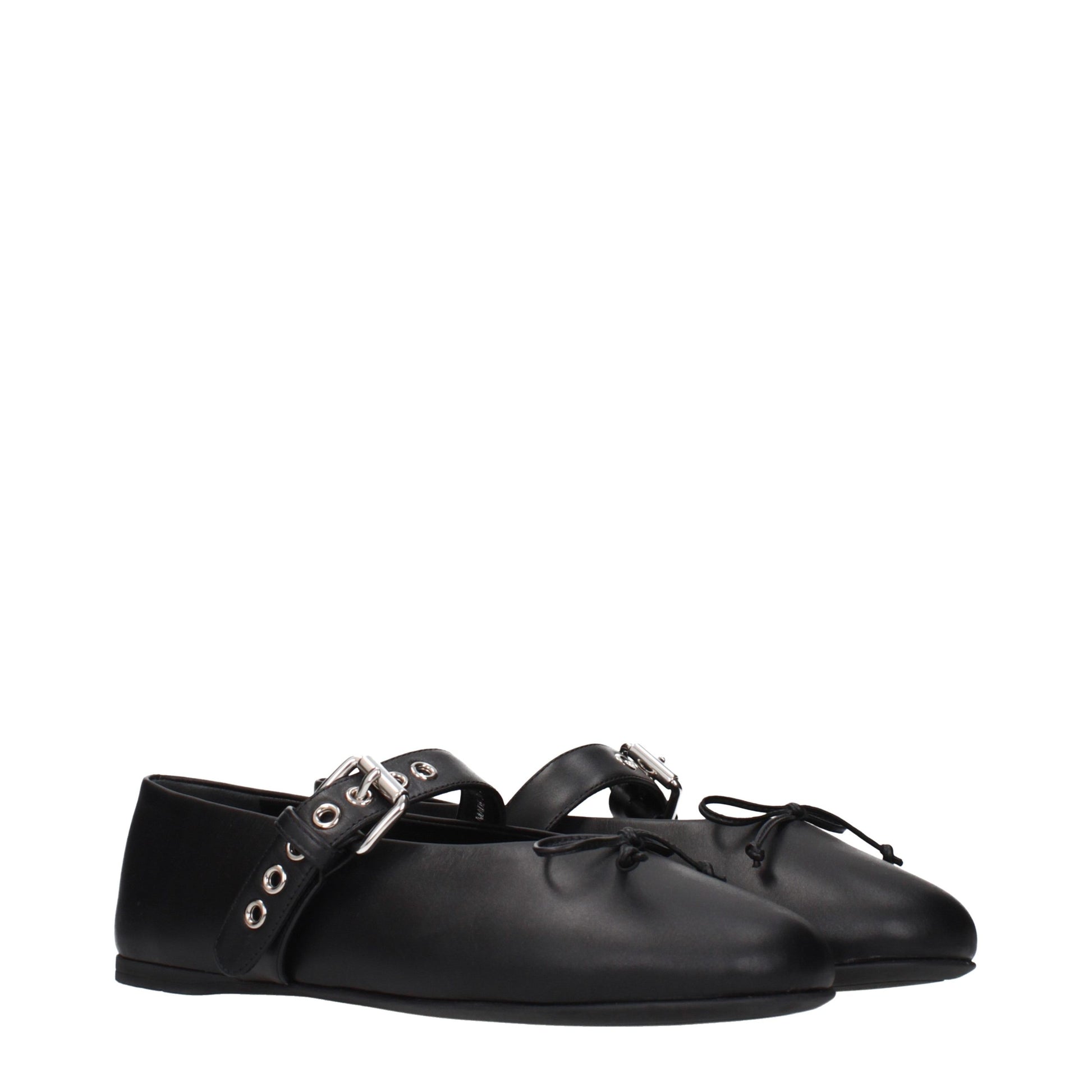 Black Leather Ballet Flats