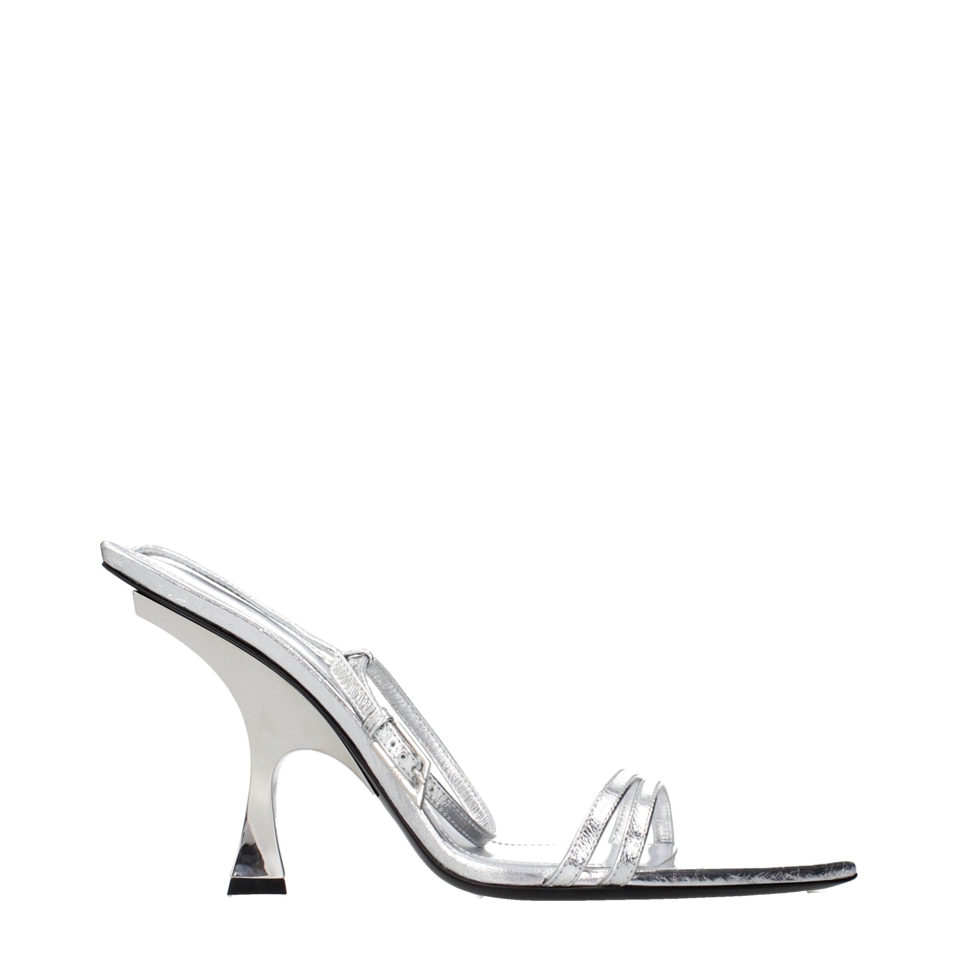 Gray Leather Stiletto Heel Sandals