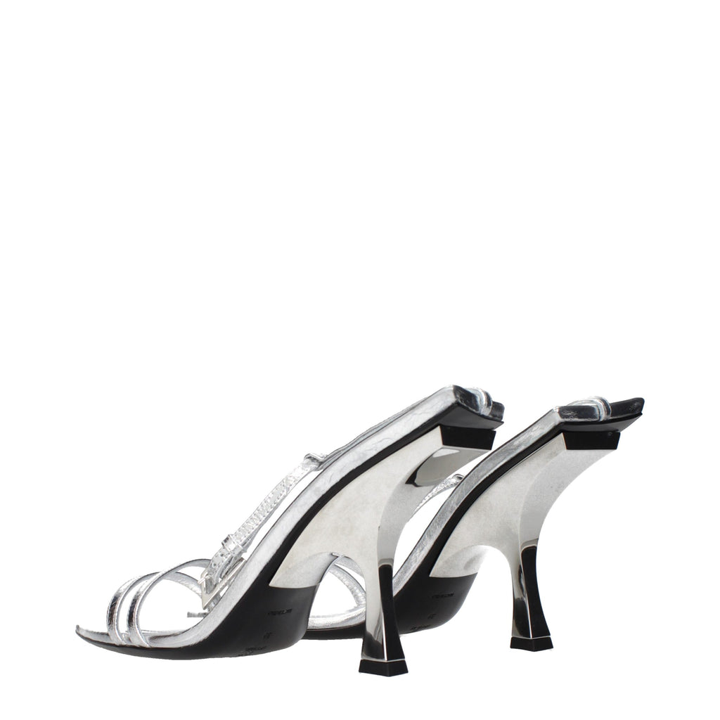 Gray Leather Stiletto Heel Sandals