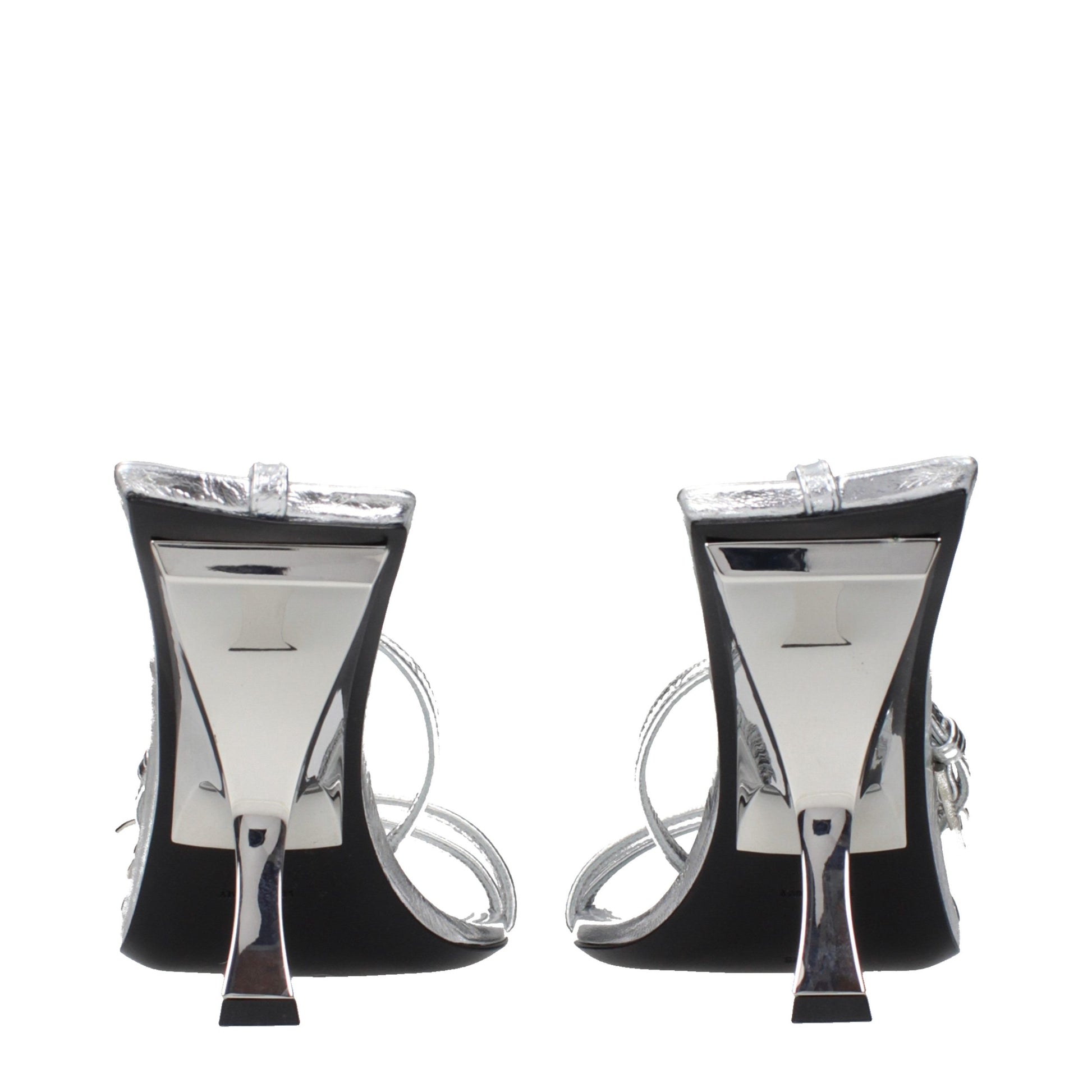Gray Leather Stiletto Heel Sandals