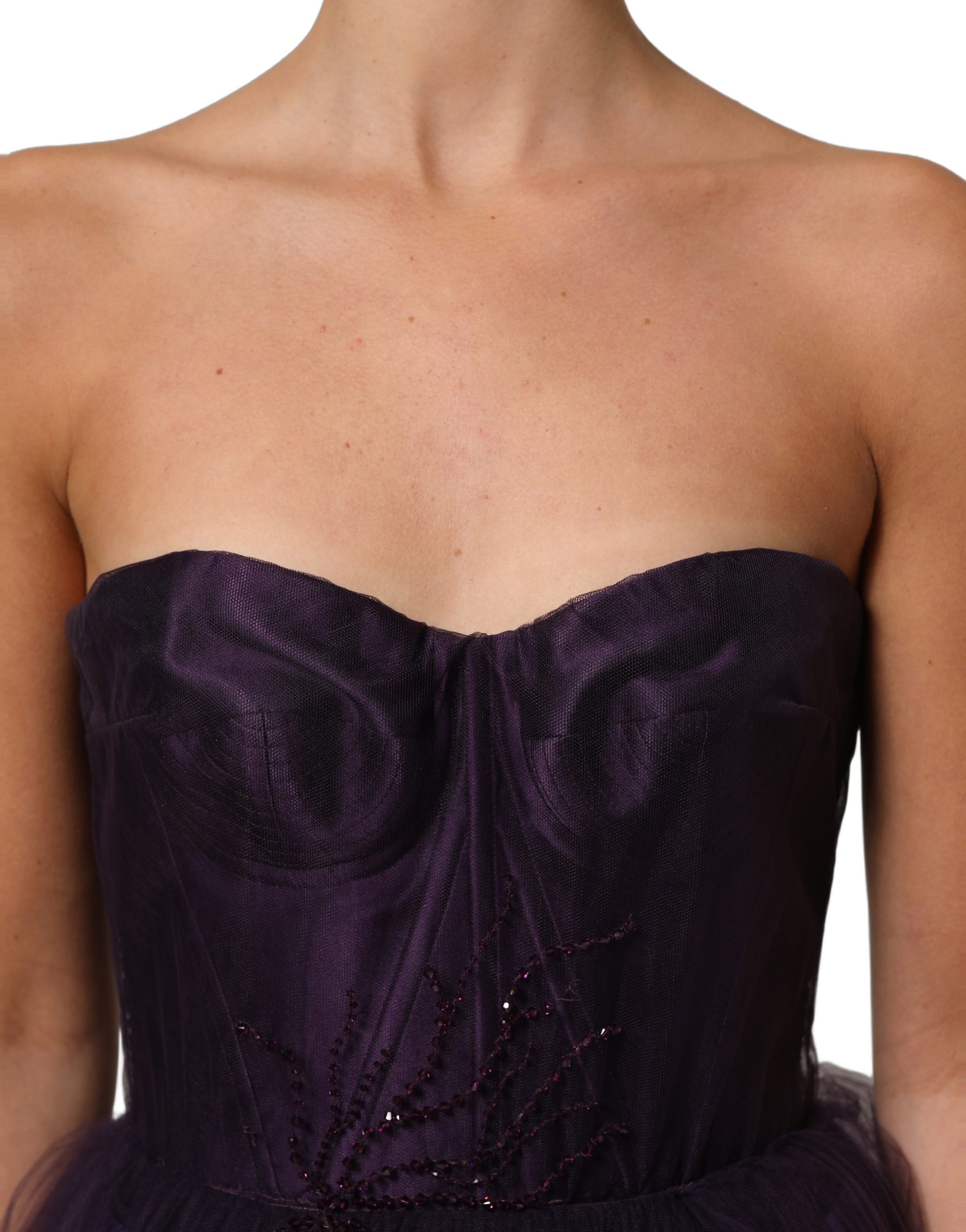 Purple Tiered Tulle Silk Long Gown Dress