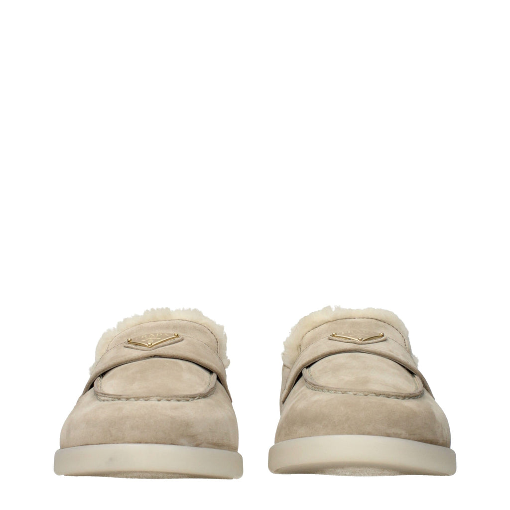 Beige Leather Slip-On Loafers