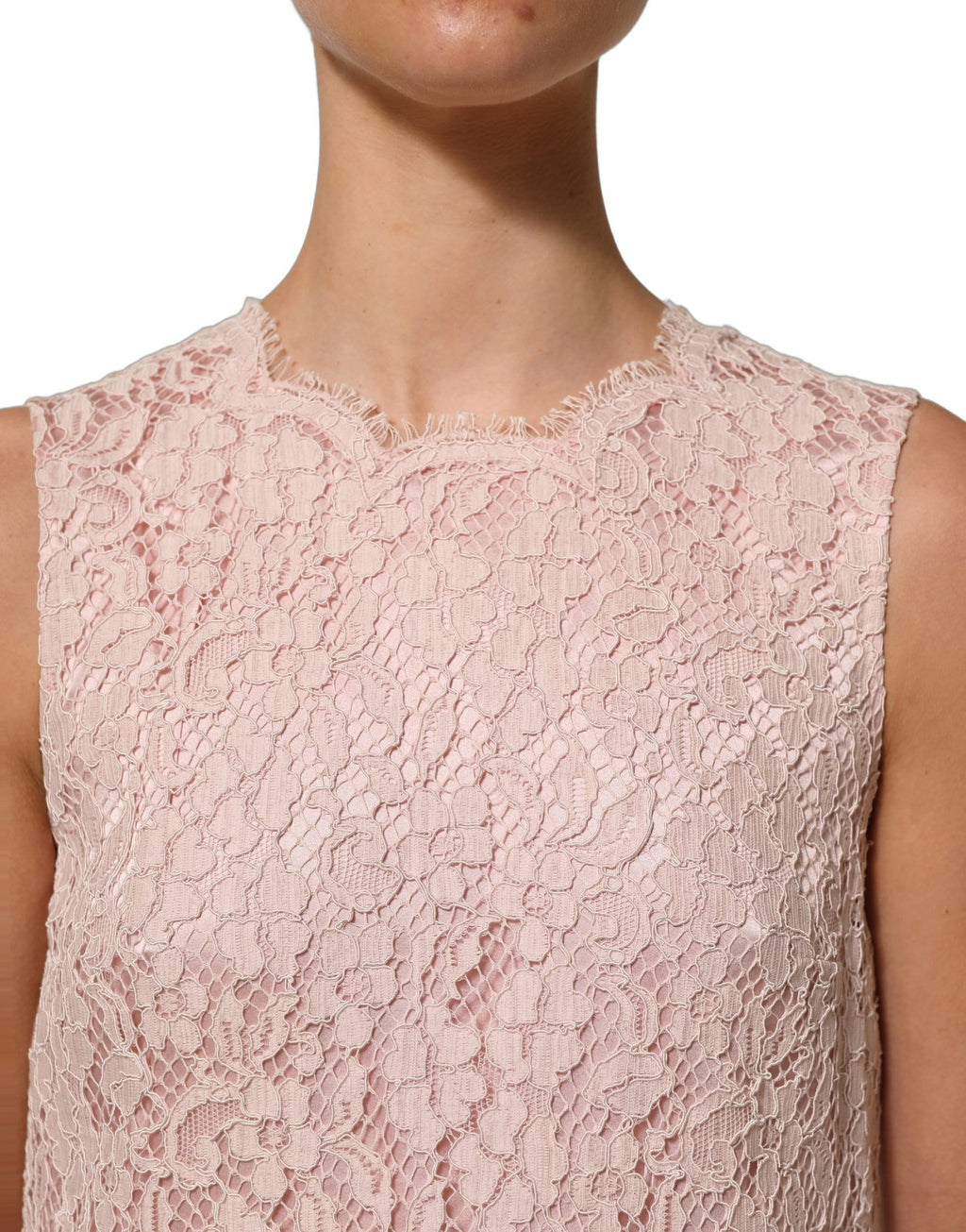 Pink Cotton Floral Lace Sleeveless Mini Dress