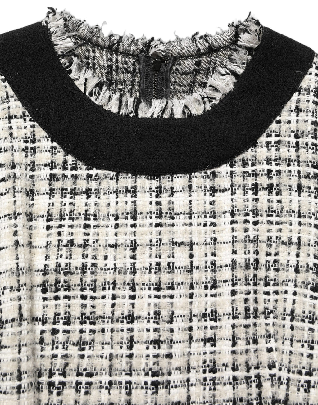 Multicolor Bouclé Tweed Frayed Trim Midi Dress
