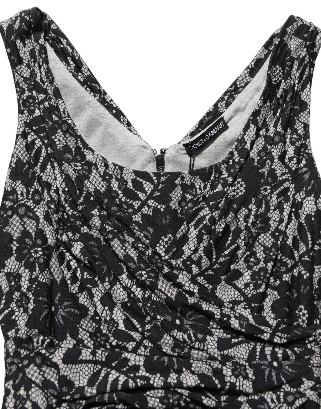 Black White Floral Lace Sleeveless Midi Dress