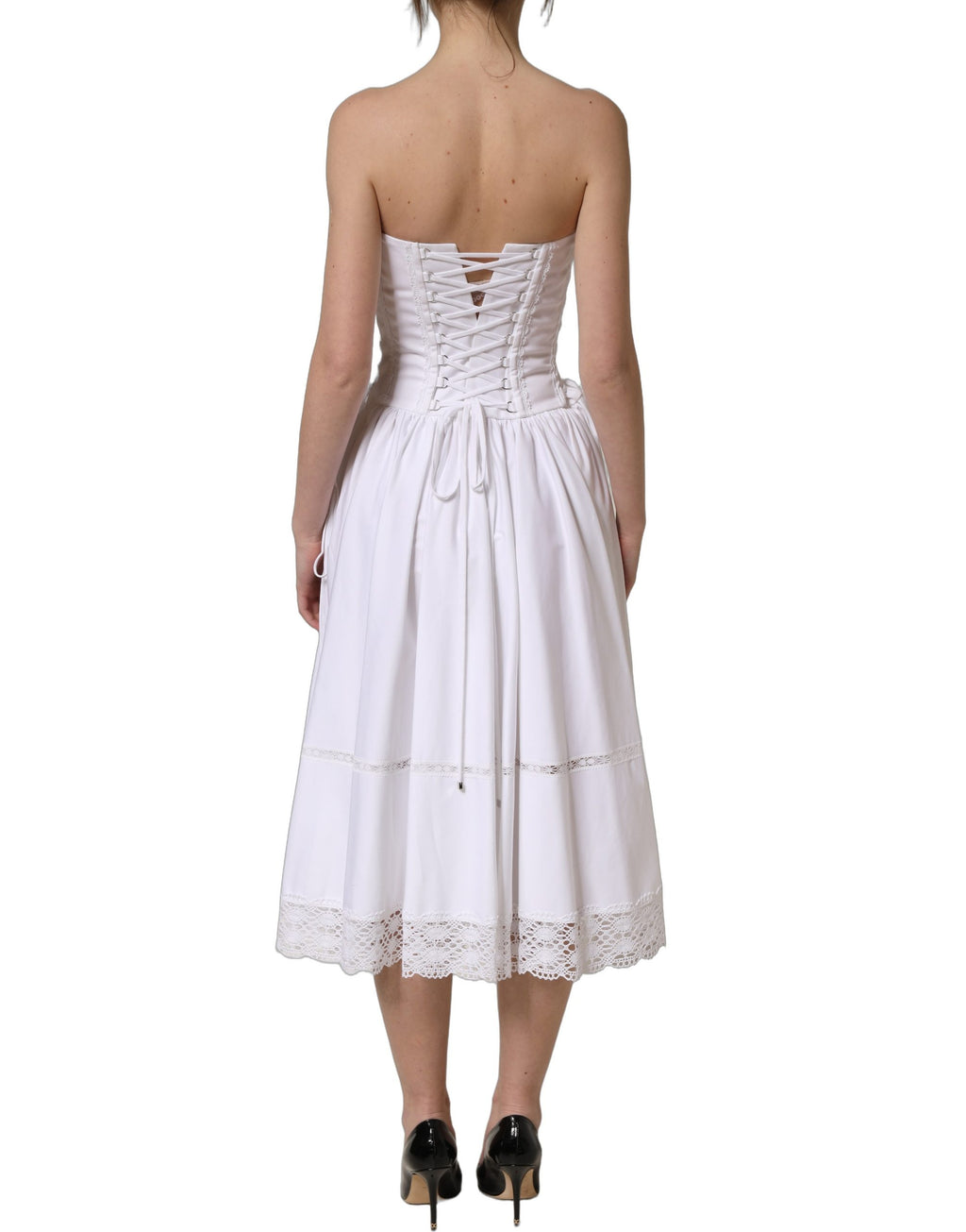 White Cotton Gabardine Bustier Midi Dress
