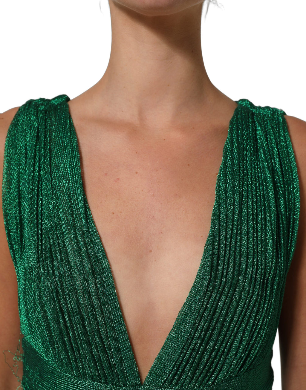 Emerald Green Plissé Evening Gown Dress