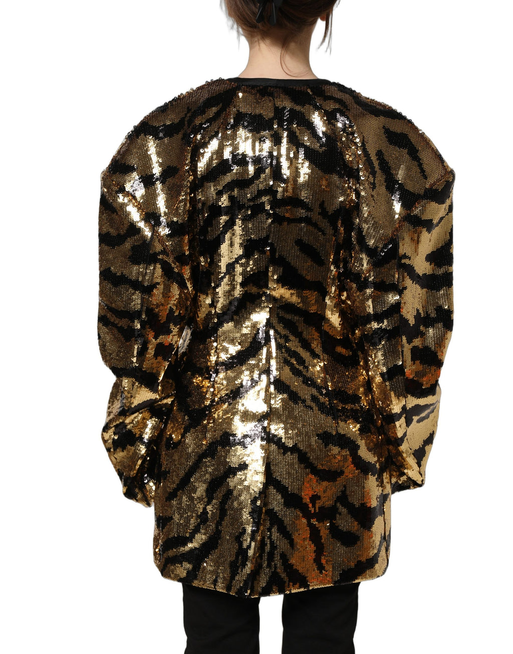 Black Gold Sequin Tiger Stripe Blazer Jacket