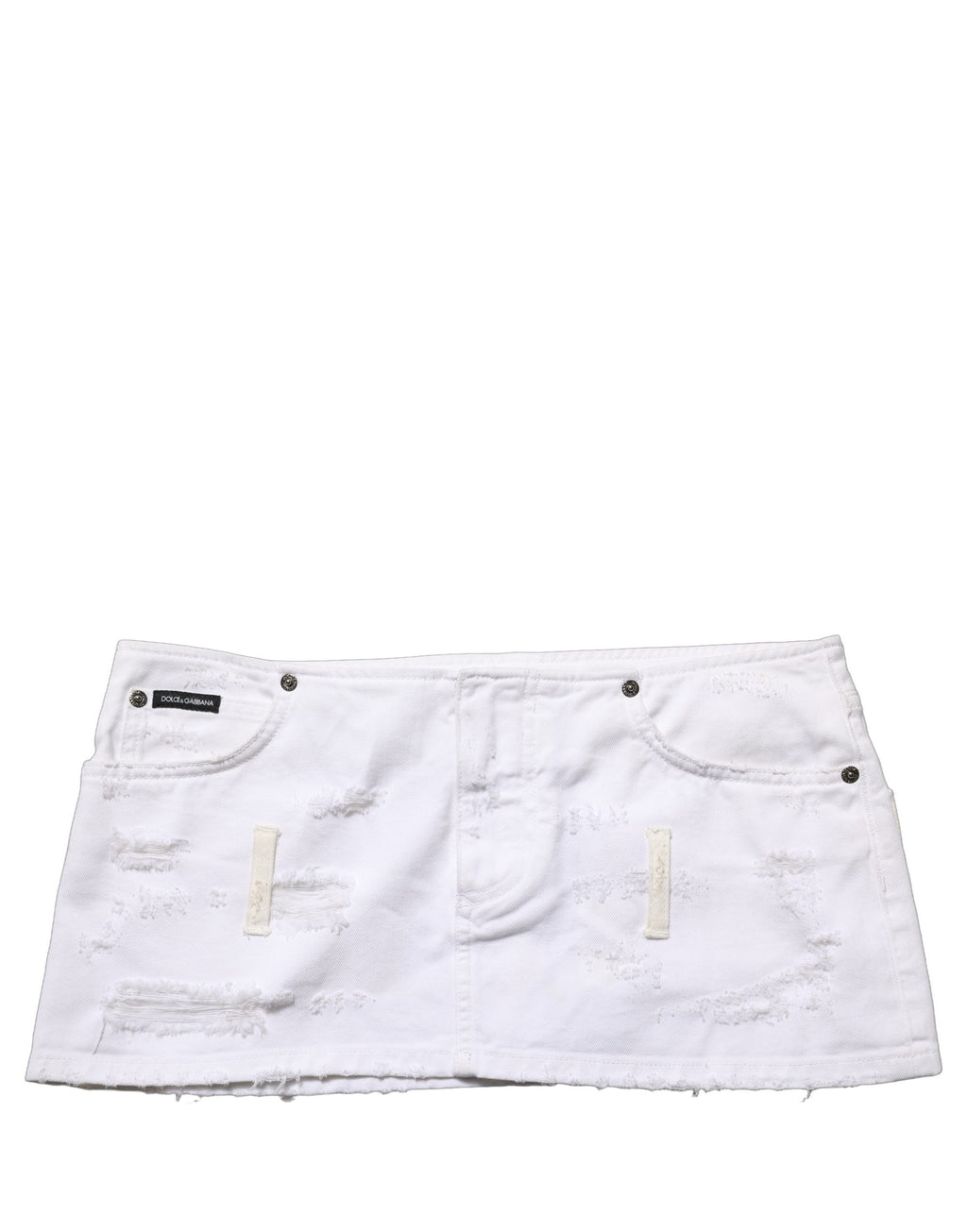 White Distressed Cotton Denim Mini Skirt