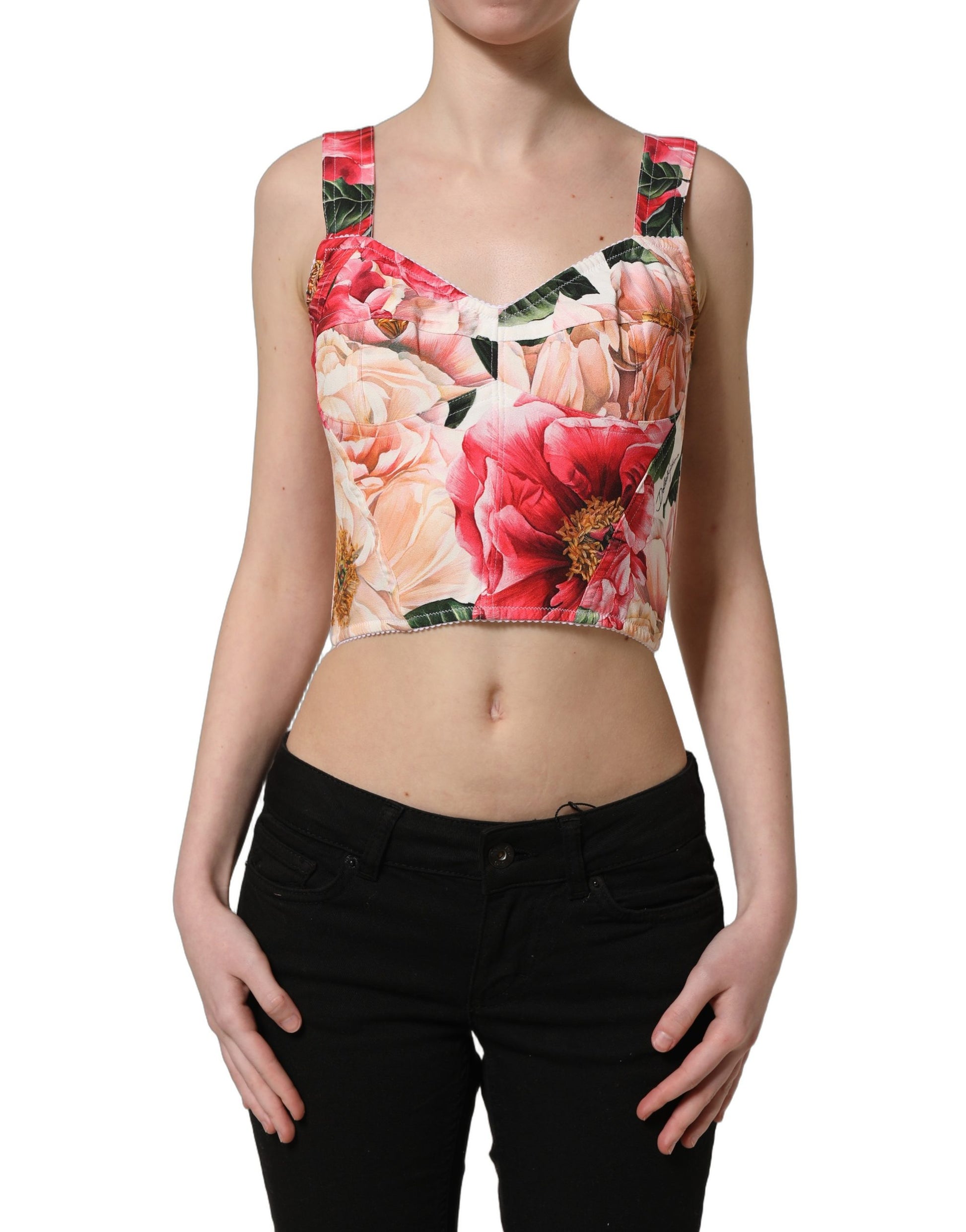 Multicolor Floral Cropped Bustier Tank Top