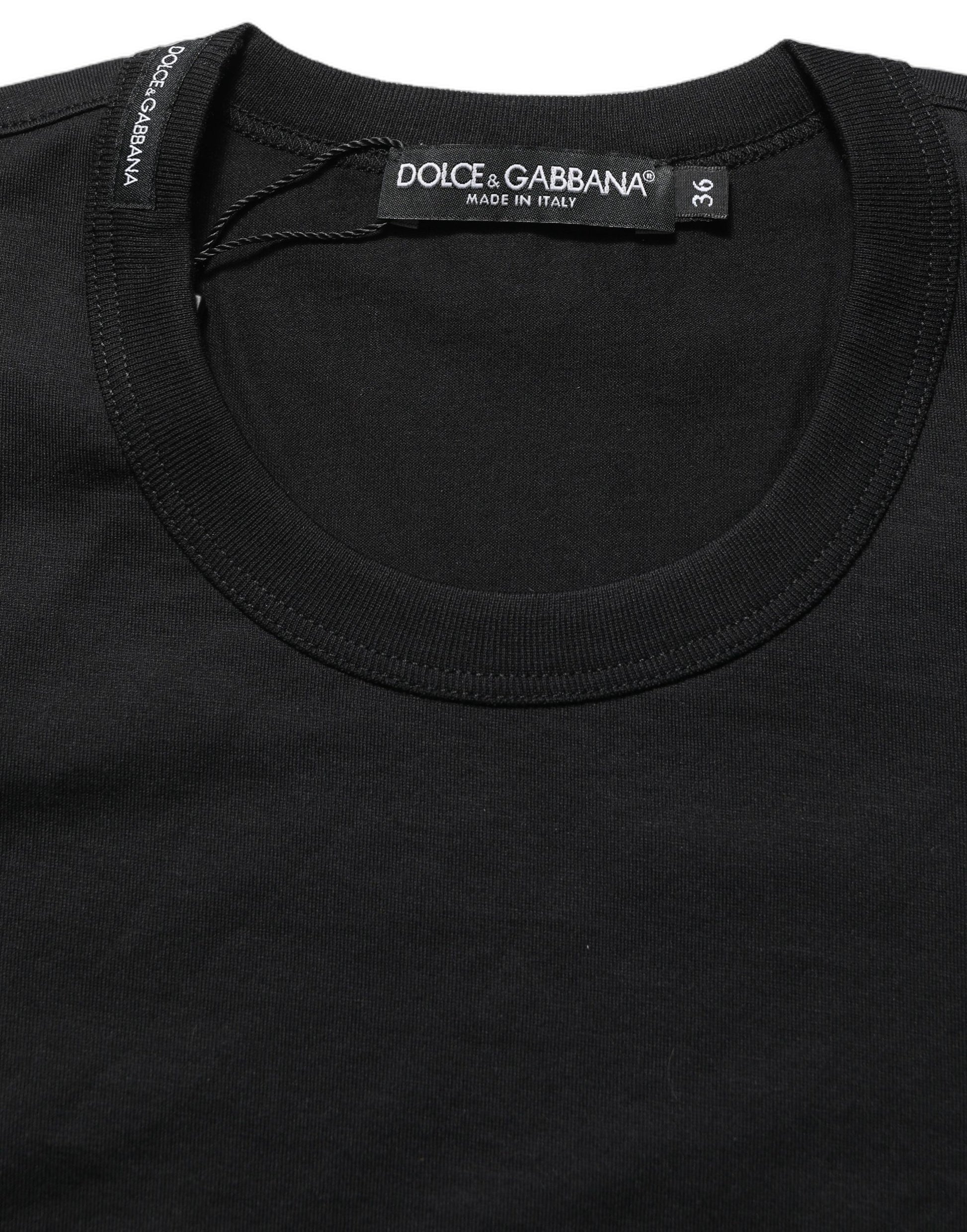 Black Cotton Short Sleeves Crew Neck T-shirt