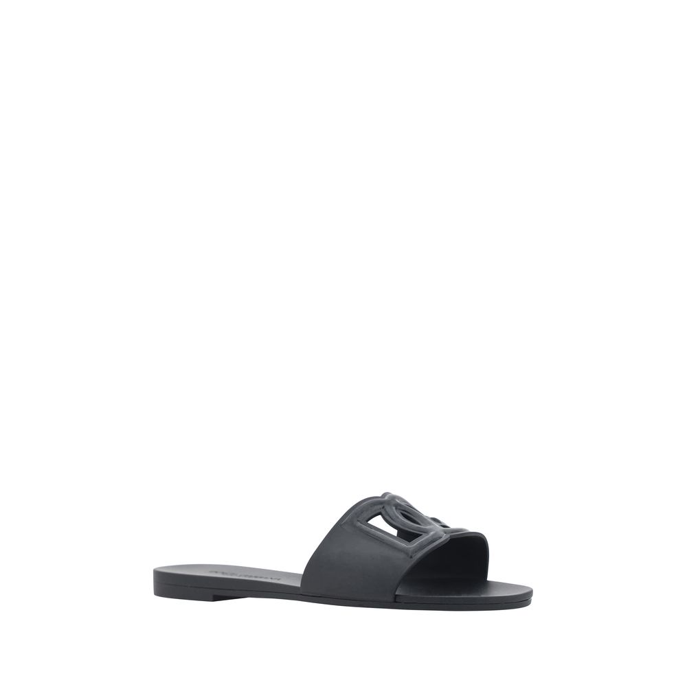 Black Rubber Flat Sandals