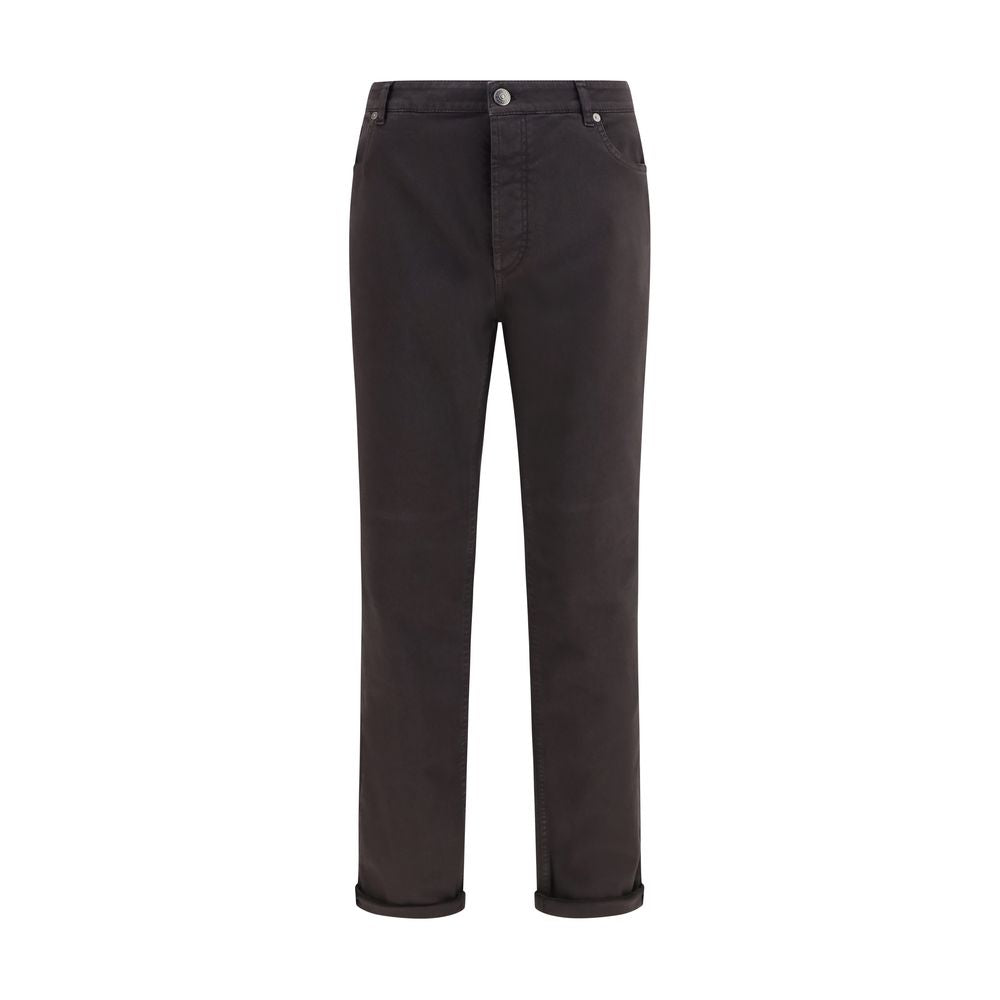 Brown Cotton Cropped Jeans
