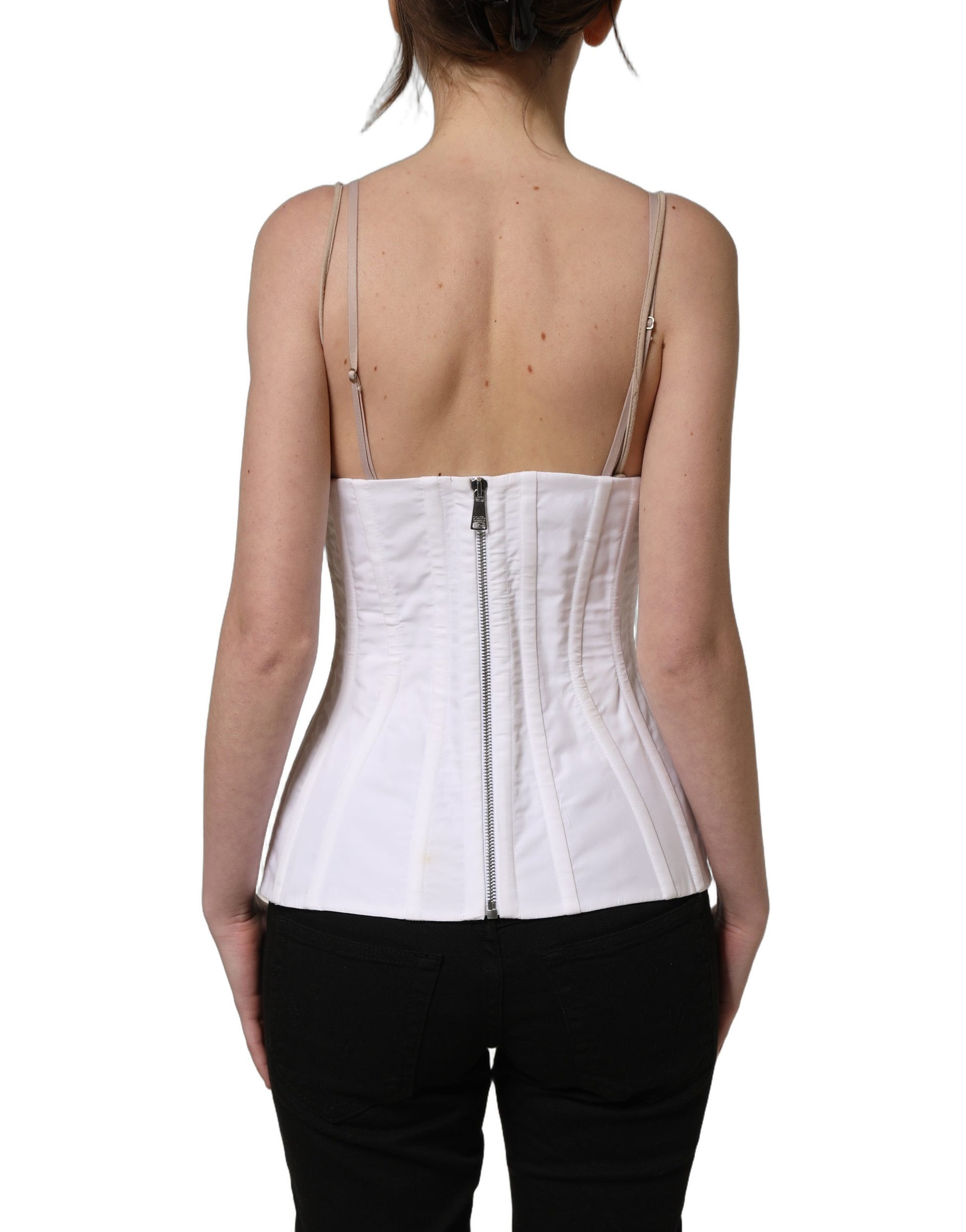 White Brown Cotton Sleeveless Corset Top