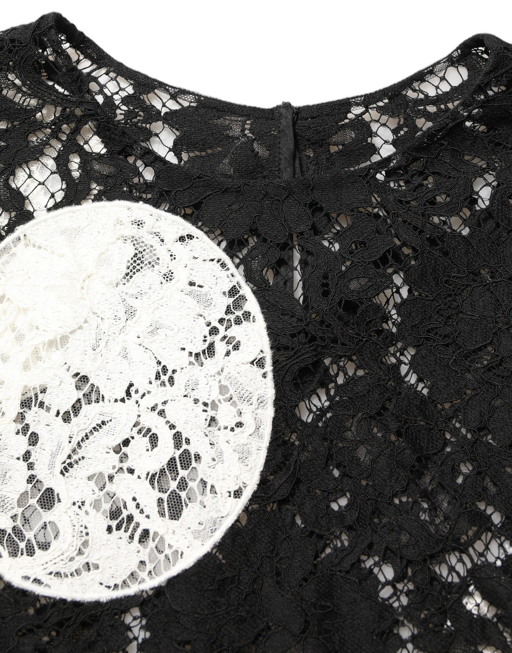 Black White Floral Lace Short Sleeve Blouse Top