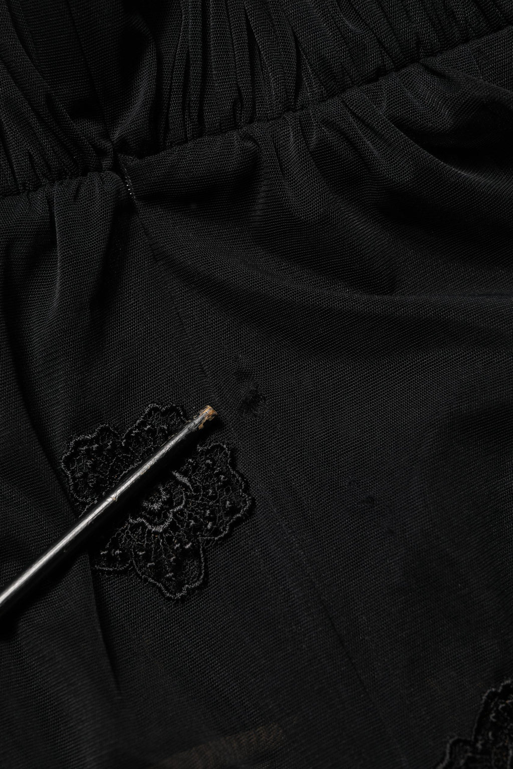 Black Polyester Mesh Sheer Crewneck Blouse Top