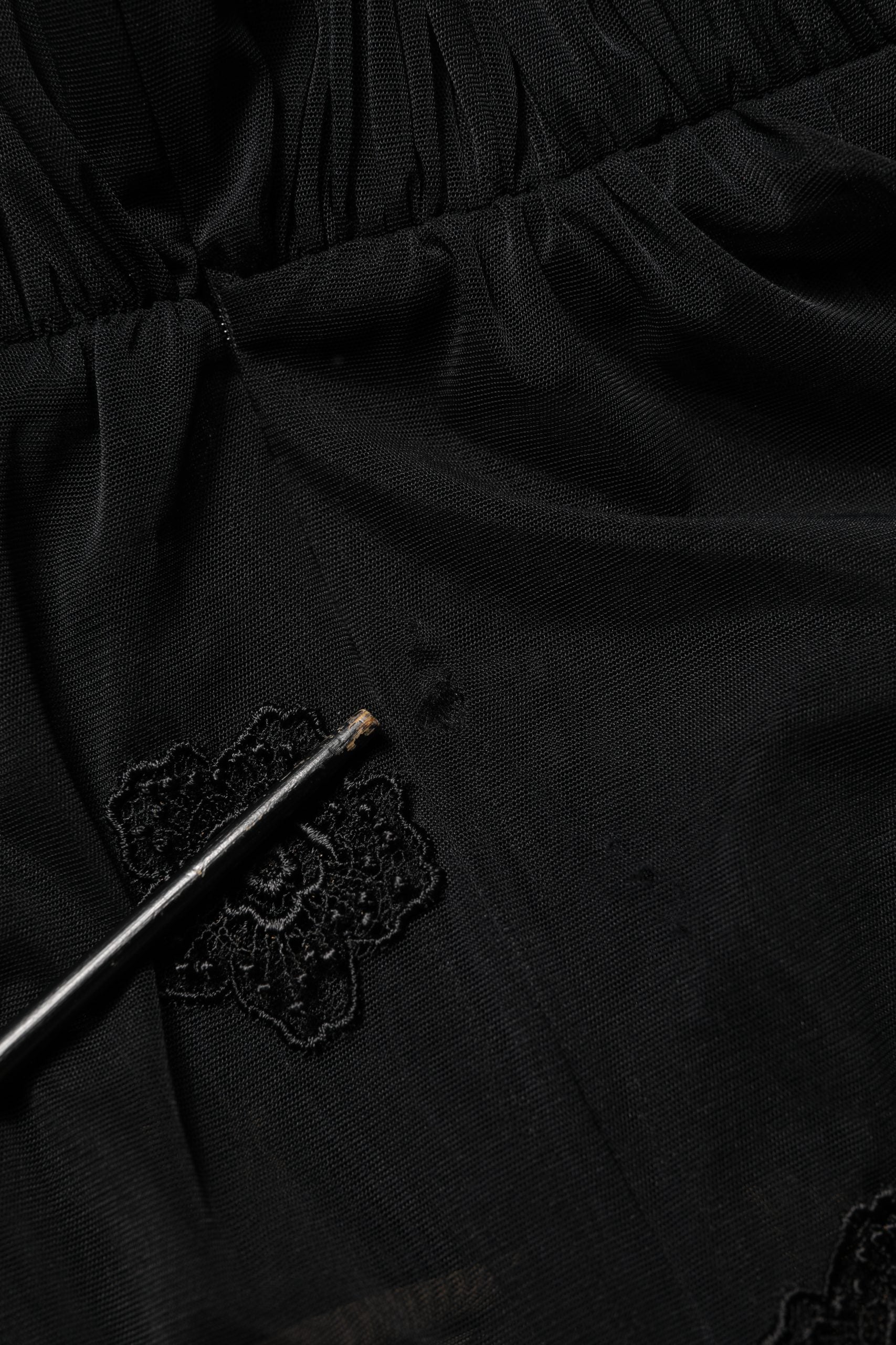 Black Polyester Mesh Sheer Crewneck Blouse Top