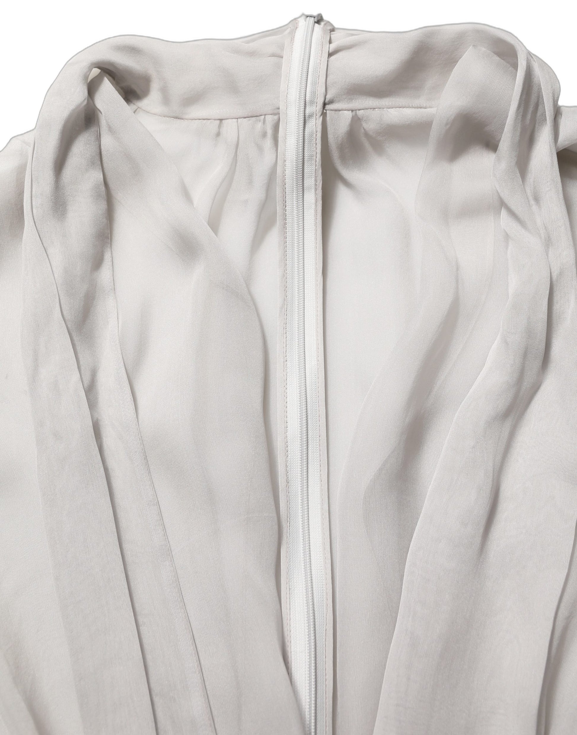 Gray Sheer Silk Chiffon Shirt Bow Collar Top
