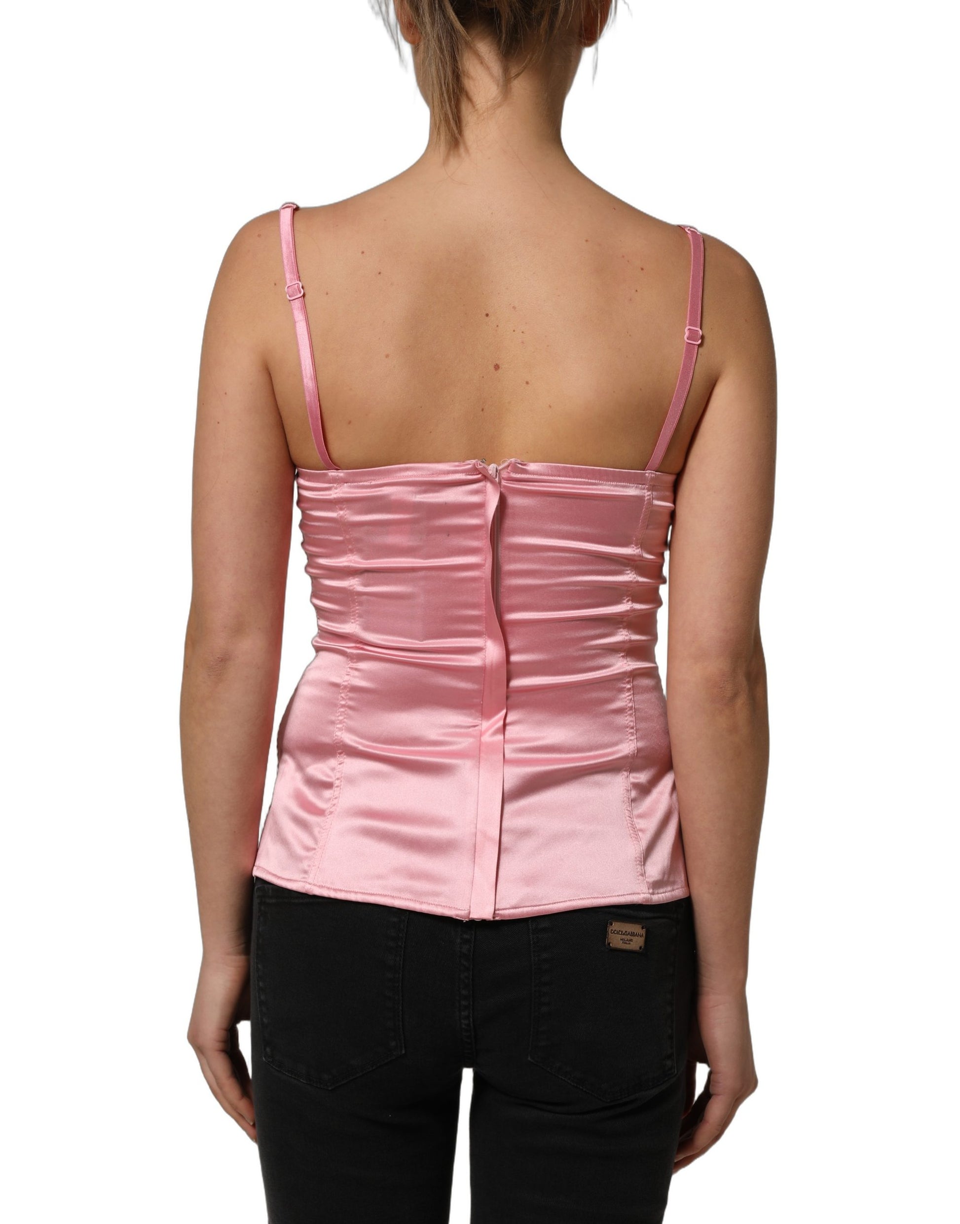 Pink Silk Satin Padded Bra Corset Style Top