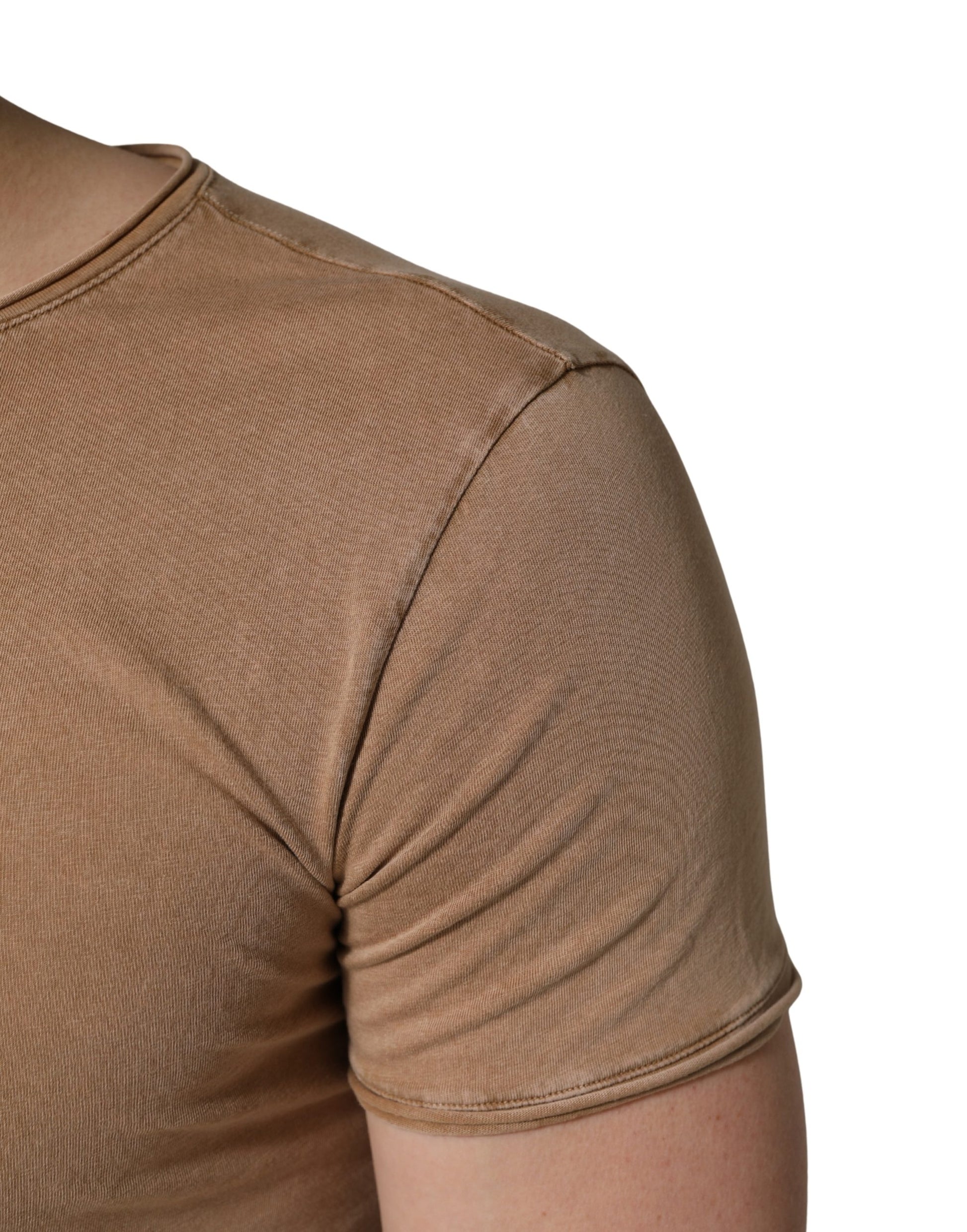 Brown Cotton Logo Patch Round Neck T-shirt
