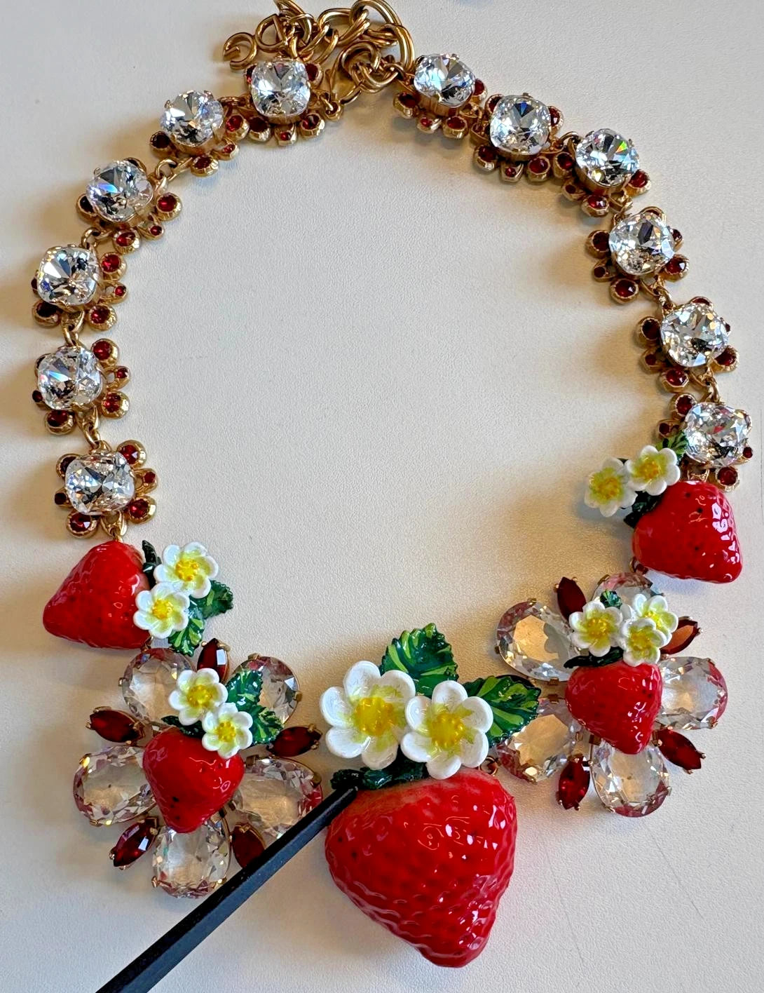 Gold Brass FRUIT Pendants Flowers Crystal Logo Necklace