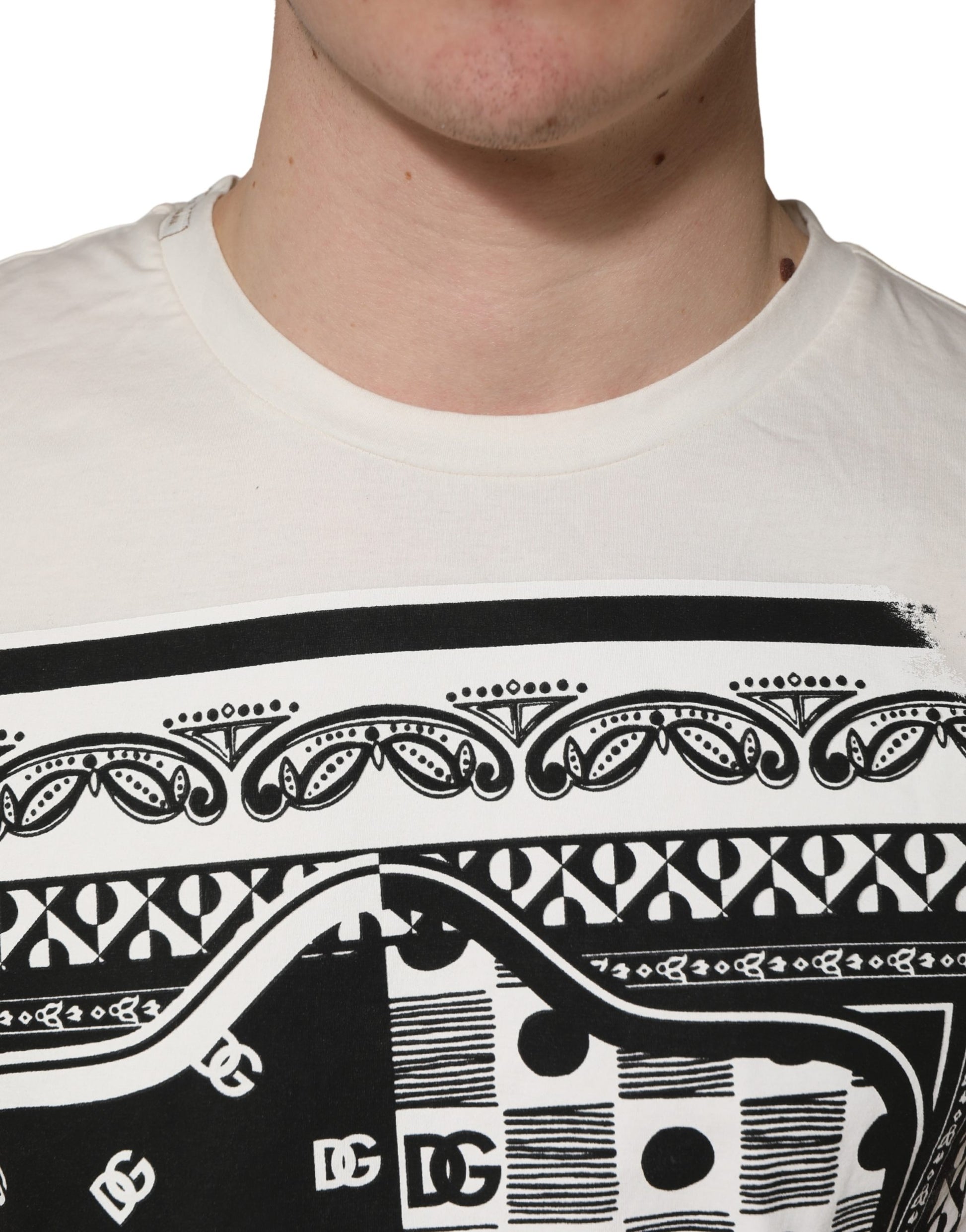 White Cotton Logo Bandana Print Men T-shirt